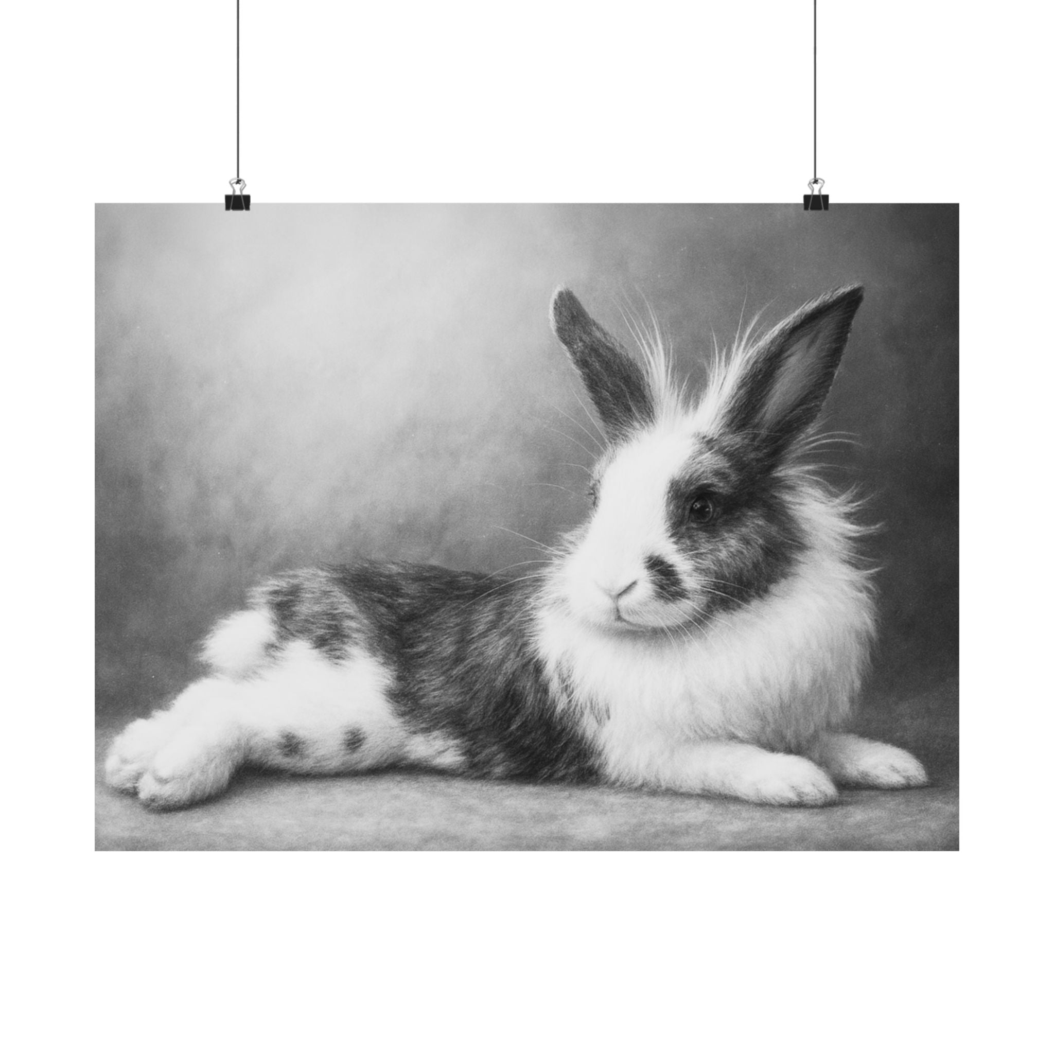 Bunny Photo Matte Poster — Black & White Horizontal Wall Art