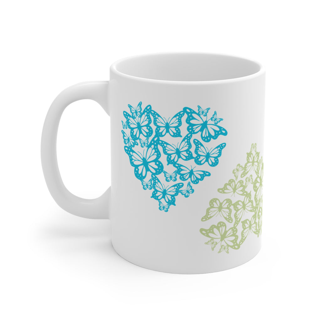 Butterfly Heart Mug — Colorful Butterfly Heart 11oz Ceramic Coffee Cup