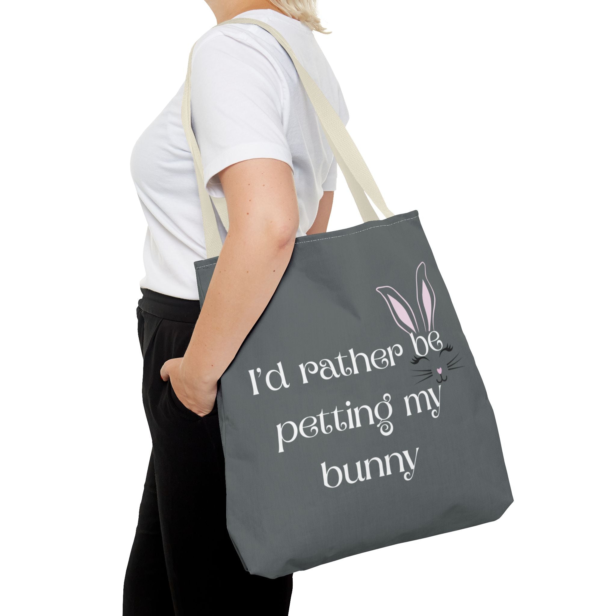 I'd Rather Be Petting My Bunny Tote Bag — Cute Bunny Canvas Tote