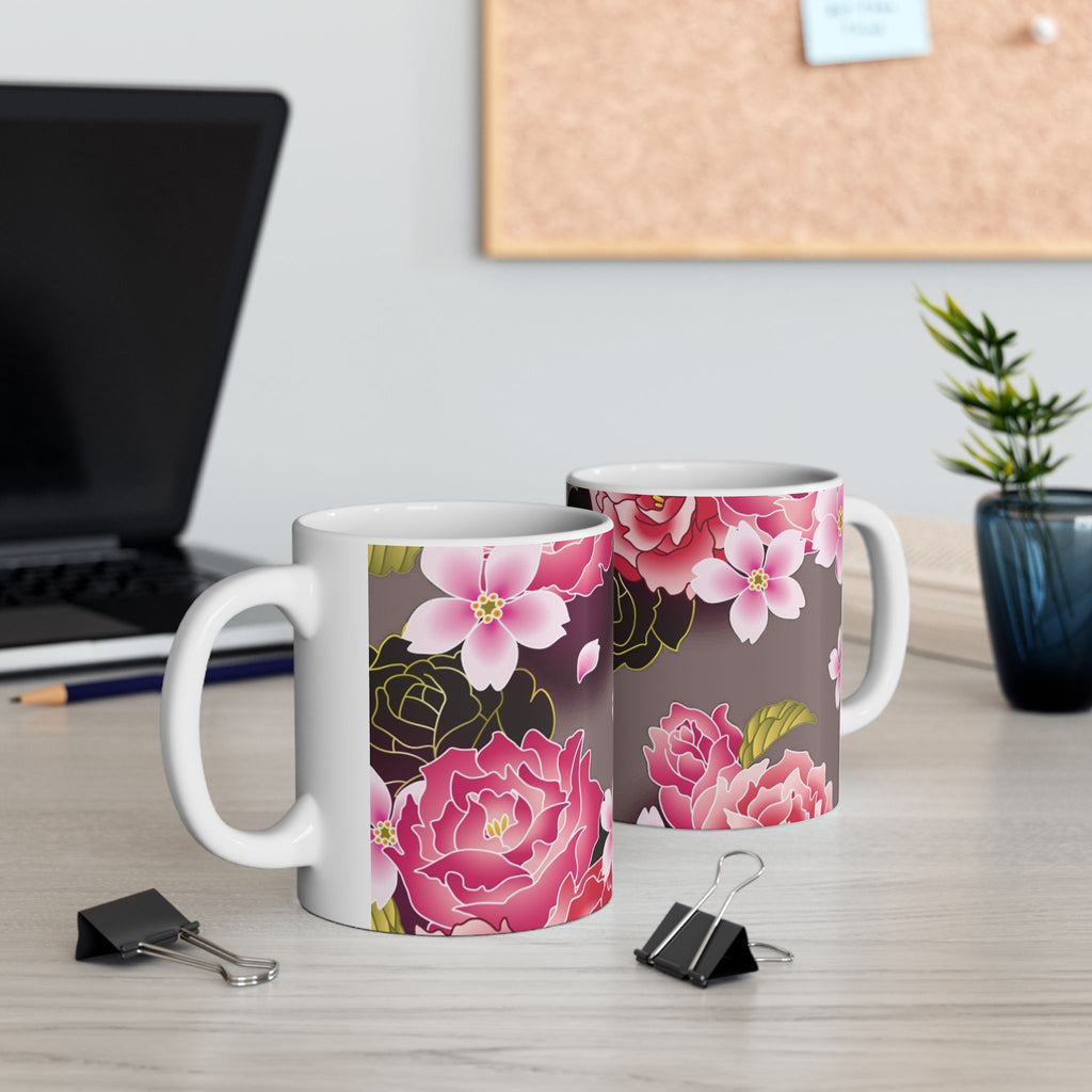 Floral Ceramic Mug — Elegant Flower Pattern Coffee Cup (11oz & 15oz)