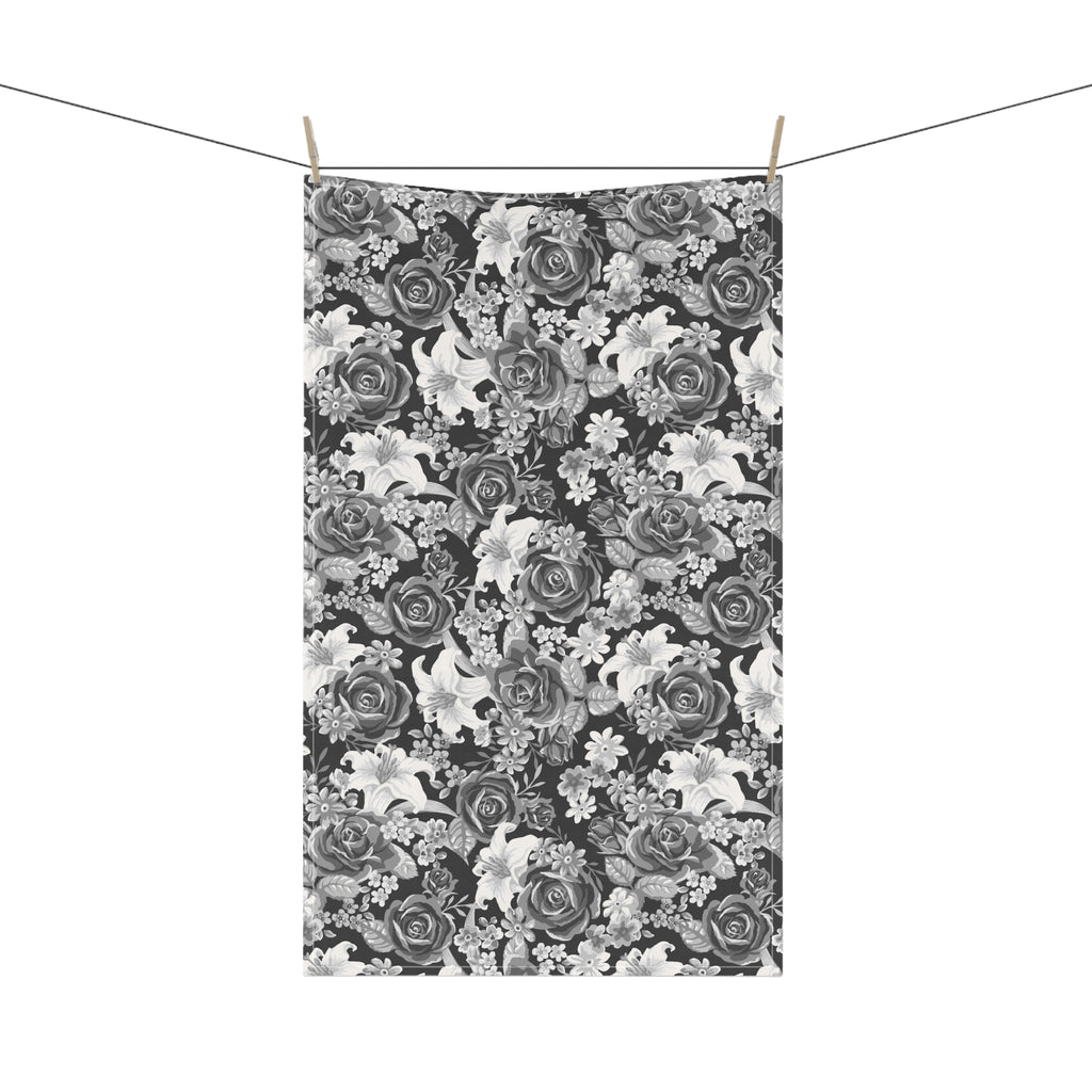 Black and White Roses and Flower Tea Towel