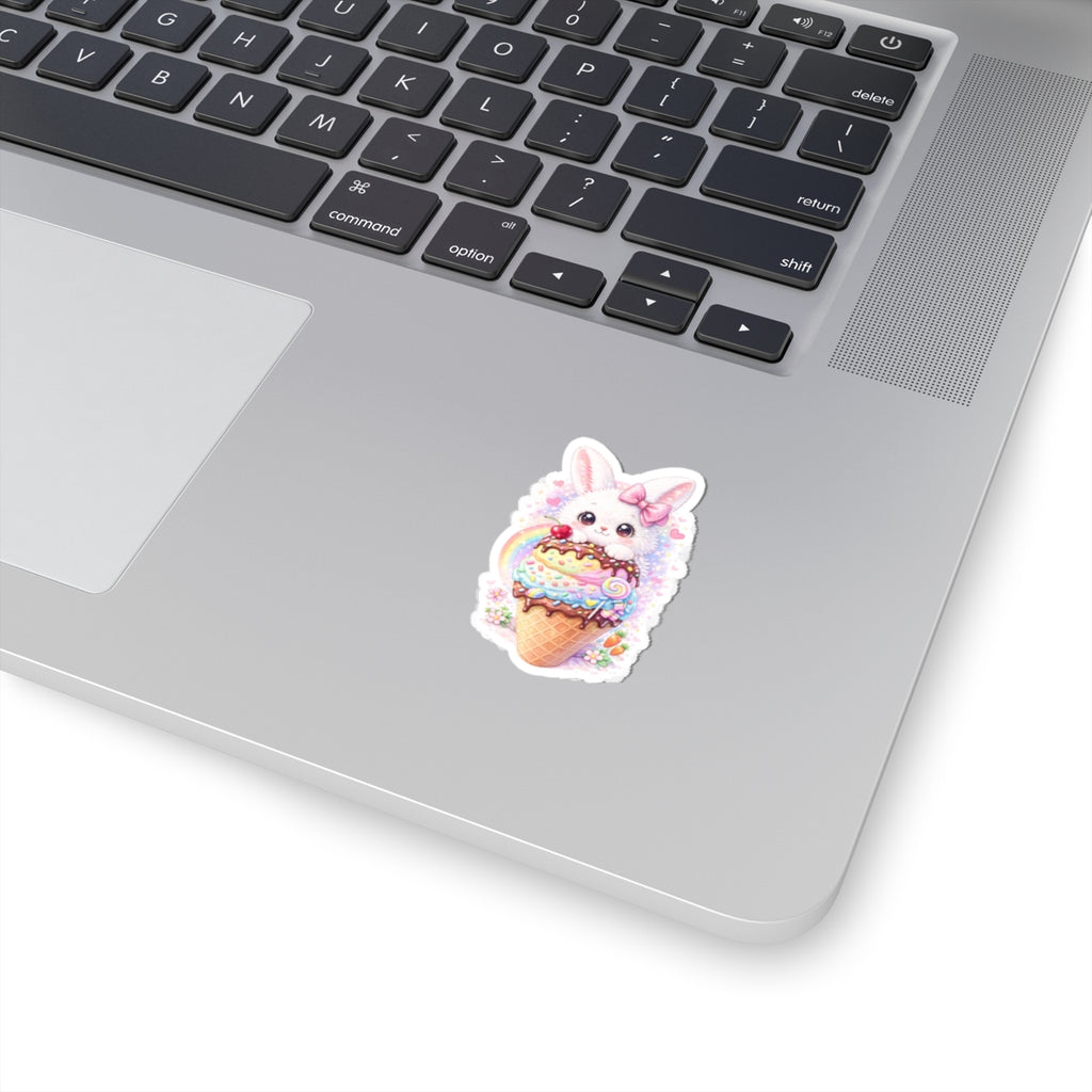 Adorable Bunny Ice Cream Kiss-Cut Sticker for Laptops, Water Bottles & Journals