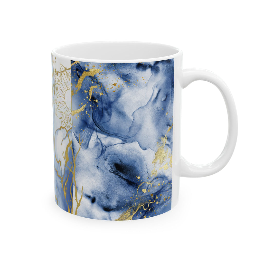 Floral Ceramic Mug Blue & Gold