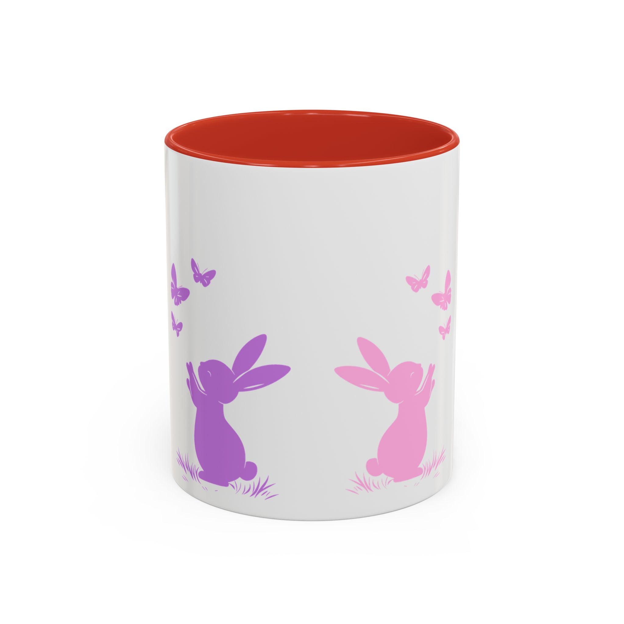 Bunny & Butterfly Accent Coffee Mug — Cute Spring Ceramic Mug (11/15oz), Cute Coffee Mug