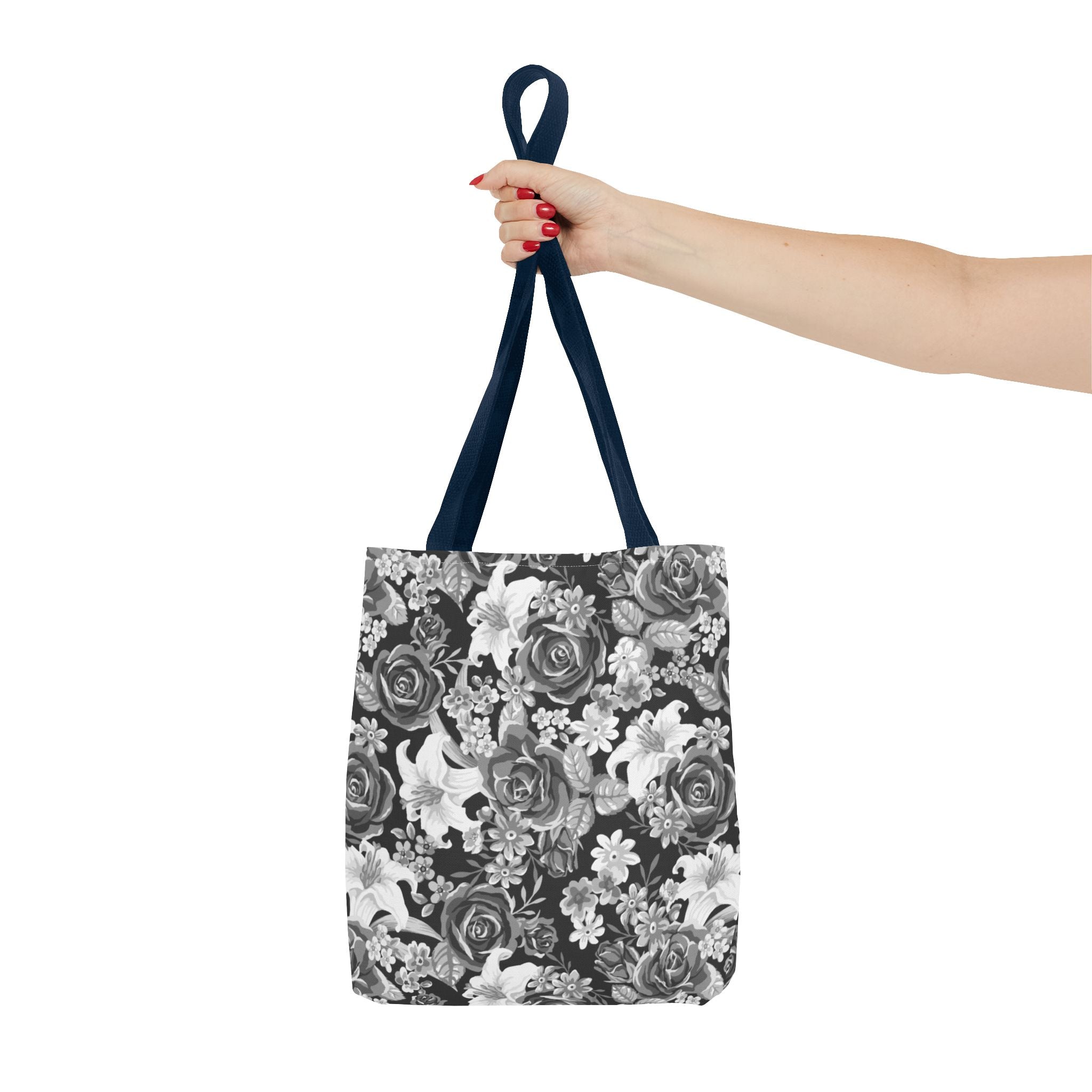 Black & White Tote Bag — Minimal Monochrome Rose Pattern