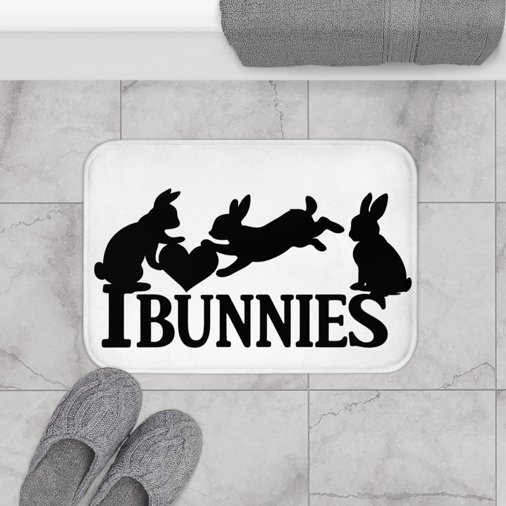 Black and White Bunny Love Bath Mat
