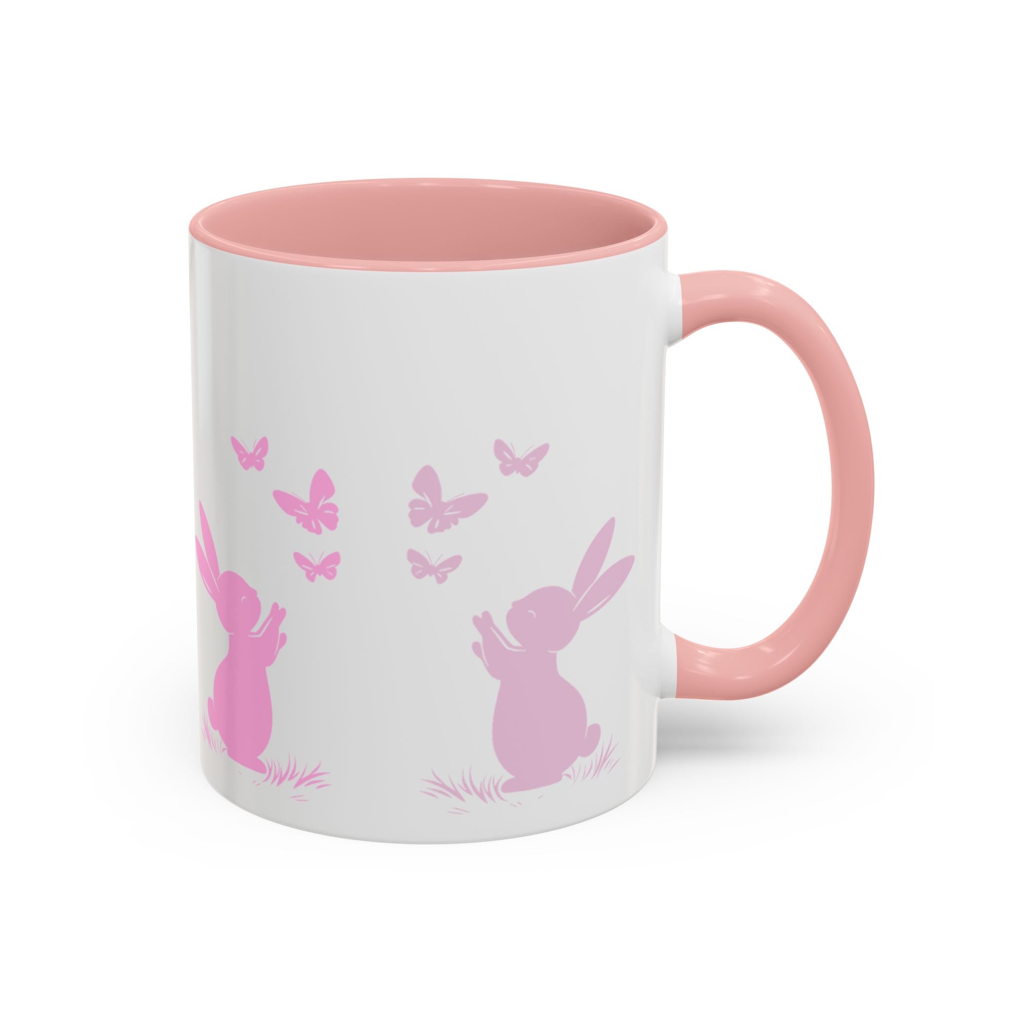 Bunny & Butterfly Accent Coffee Mug — Cute Spring Ceramic Mug (11/15oz), Cute Coffee Mug