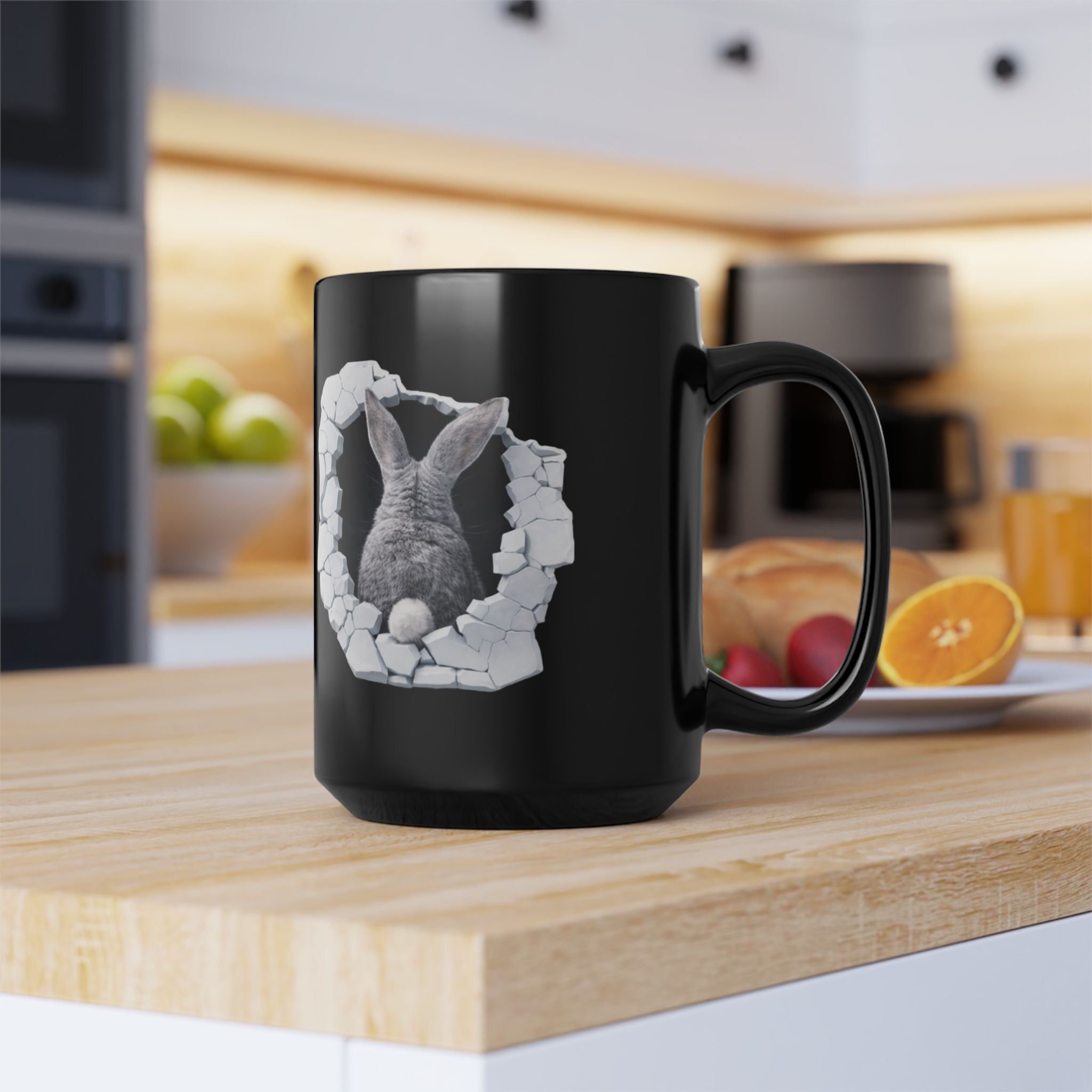 Bunny design 15oz Black Ceramic Mug
