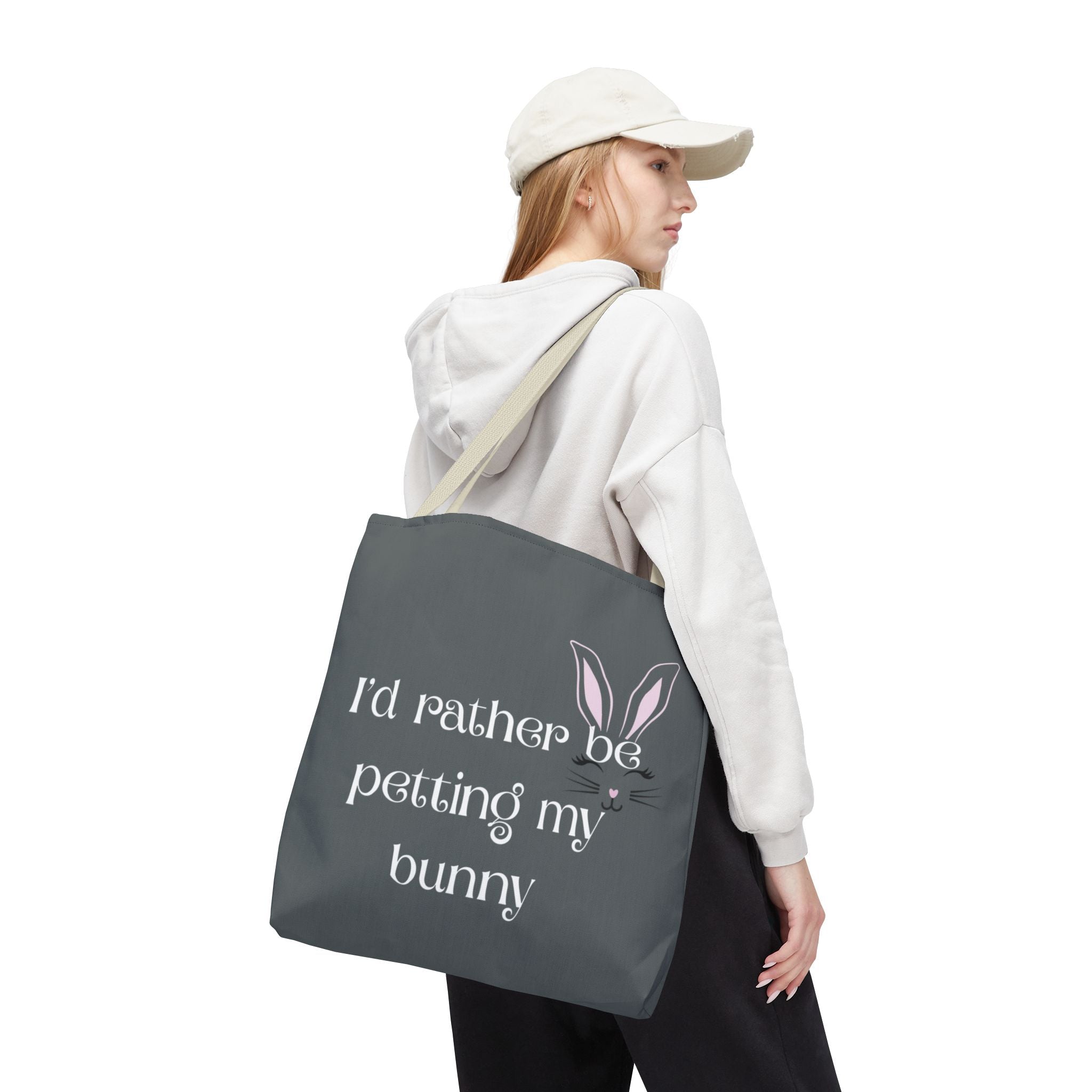 I'd Rather Be Petting My Bunny Tote Bag — Cute Bunny Canvas Tote
