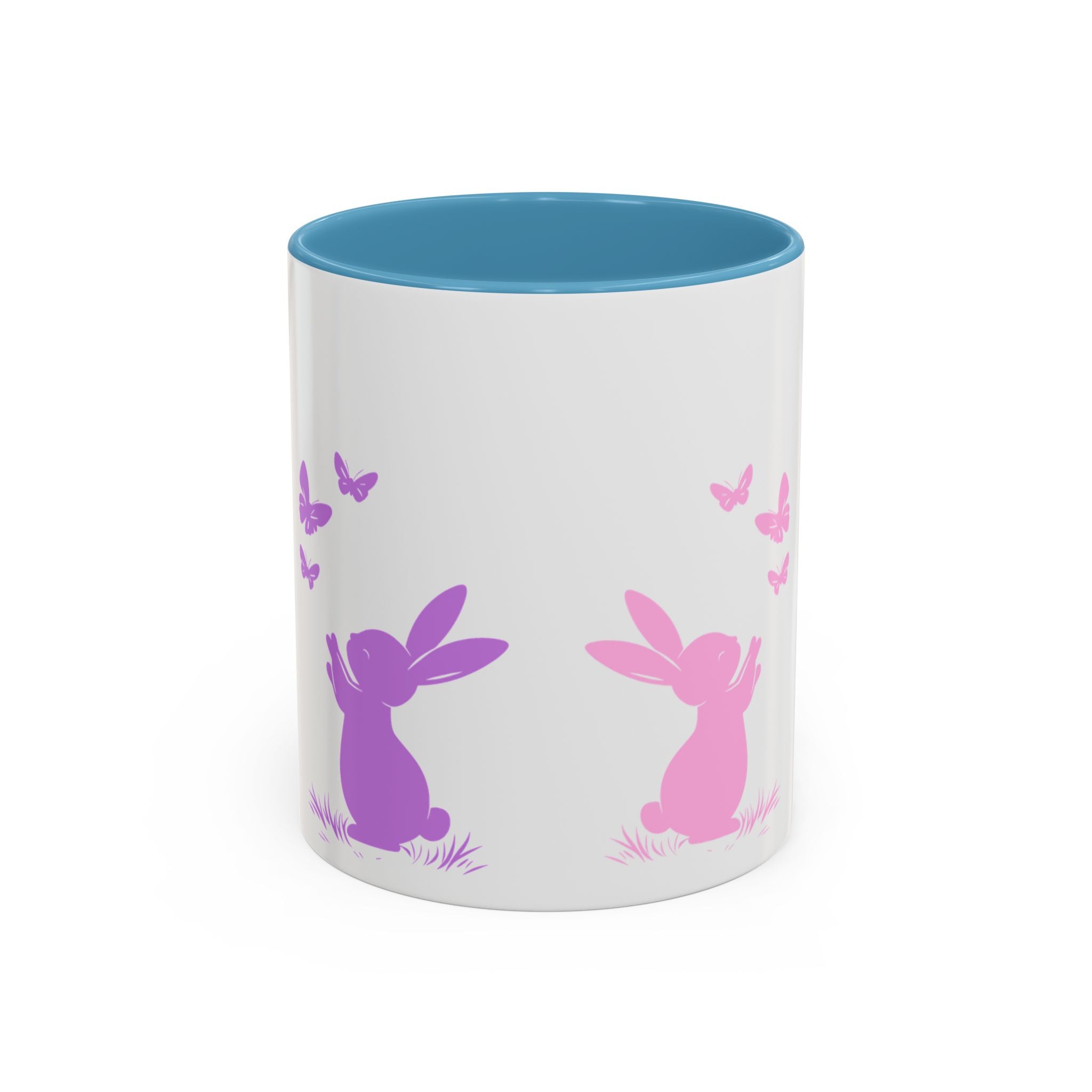 Bunny & Butterfly Accent Coffee Mug — Cute Spring Ceramic Mug (11/15oz), Cute Coffee Mug