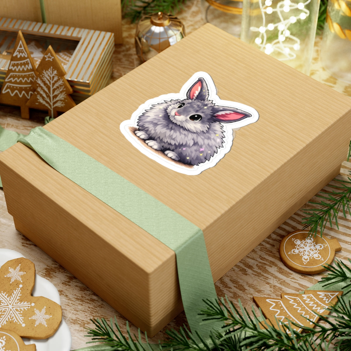 Fluffy Gray Bunny Kiss-Cut Sticker