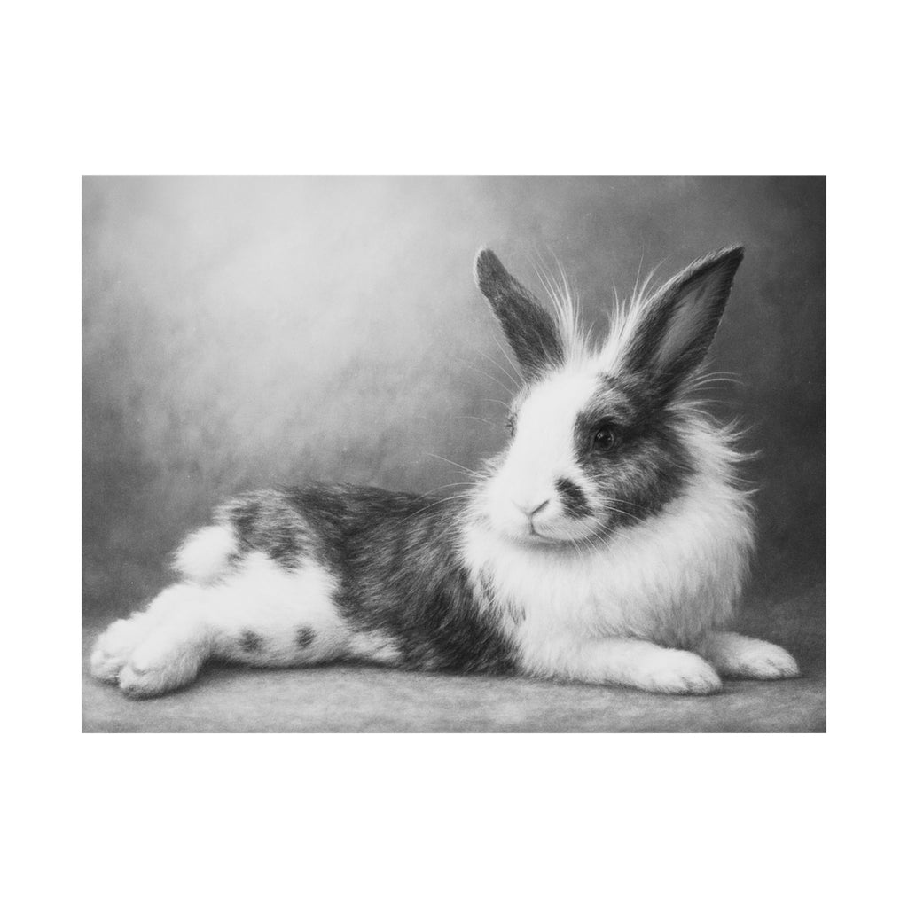 Bunny Photo Matte Poster — Black & White Horizontal Wall Art
