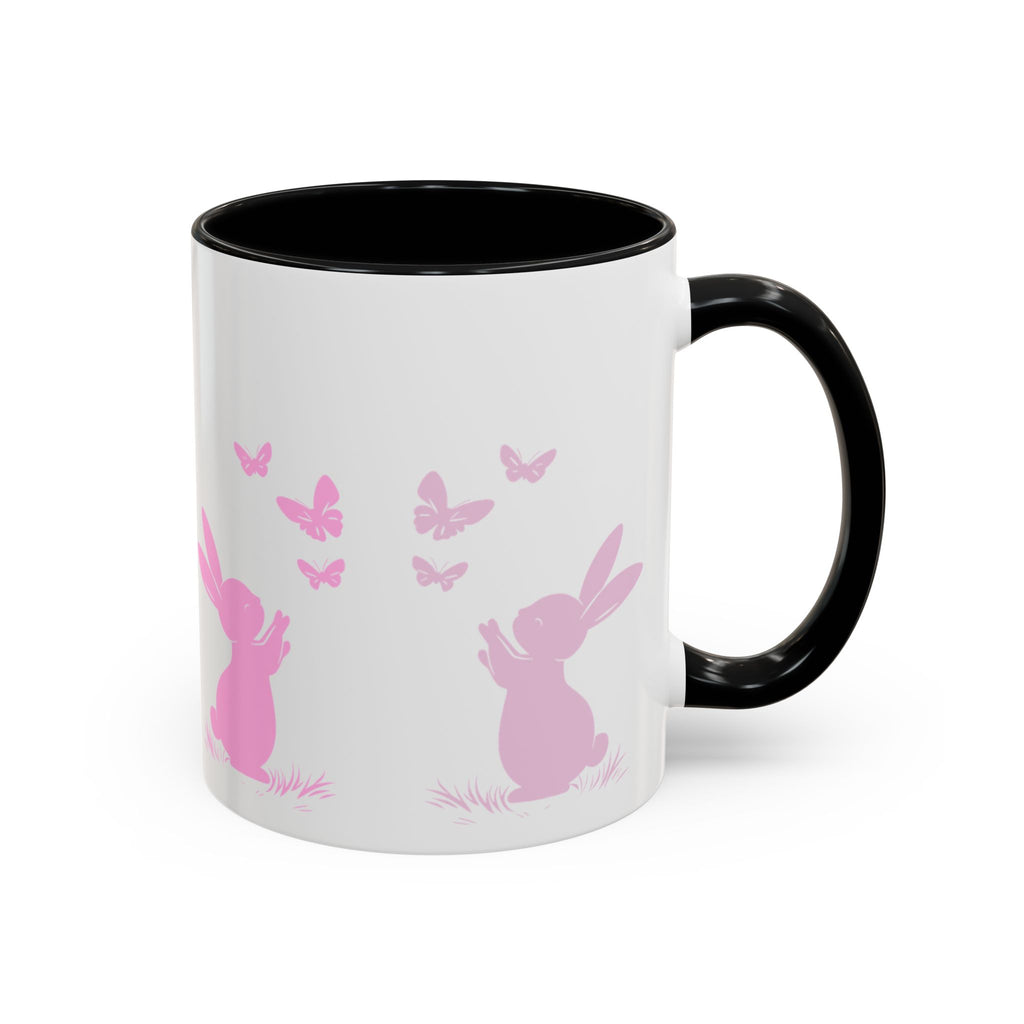 Bunny & Butterfly Accent Coffee Mug — Cute Spring Ceramic Mug (11/15oz), Cute Coffee Mug