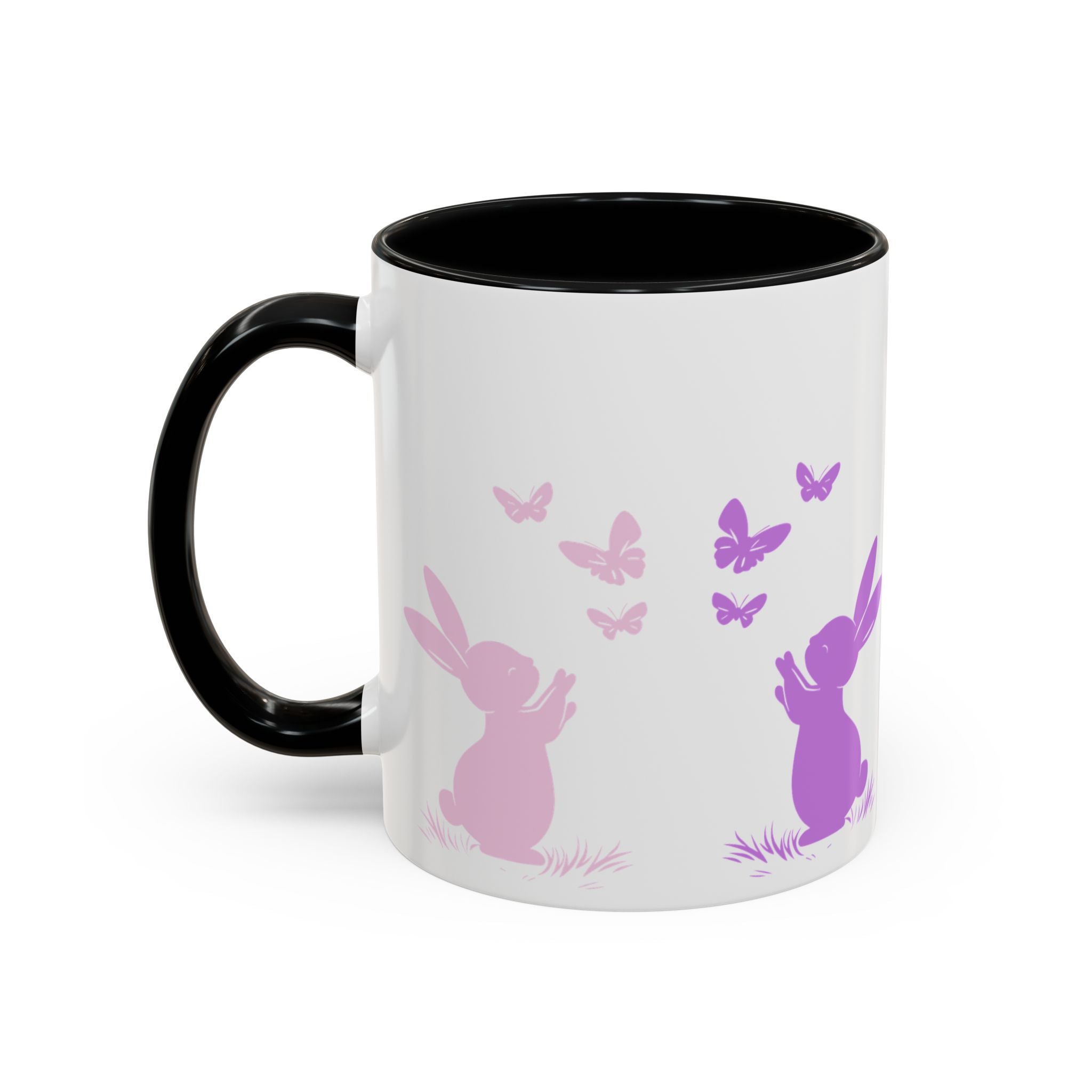 Bunny & Butterfly Accent Coffee Mug — Cute Spring Ceramic Mug (11/15oz), Cute Coffee Mug