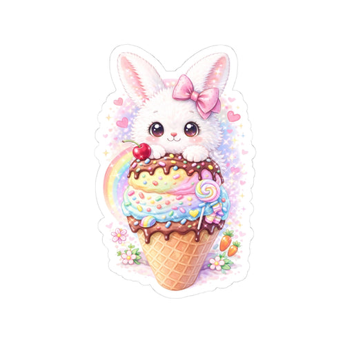 Adorable Bunny Ice Cream Kiss-Cut Sticker for Laptops, Water Bottles & Journals