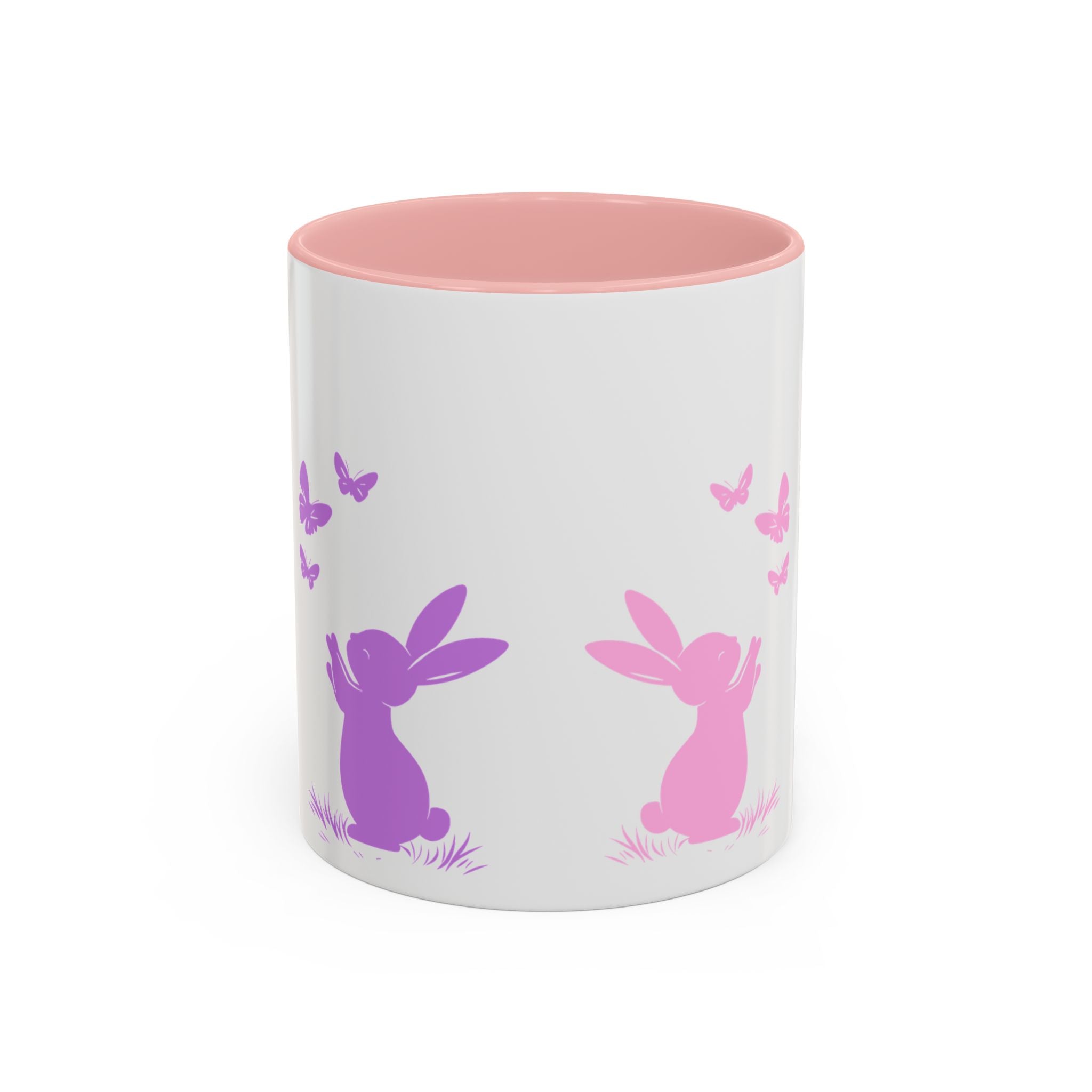 Bunny & Butterfly Accent Coffee Mug — Cute Spring Ceramic Mug (11/15oz), Cute Coffee Mug