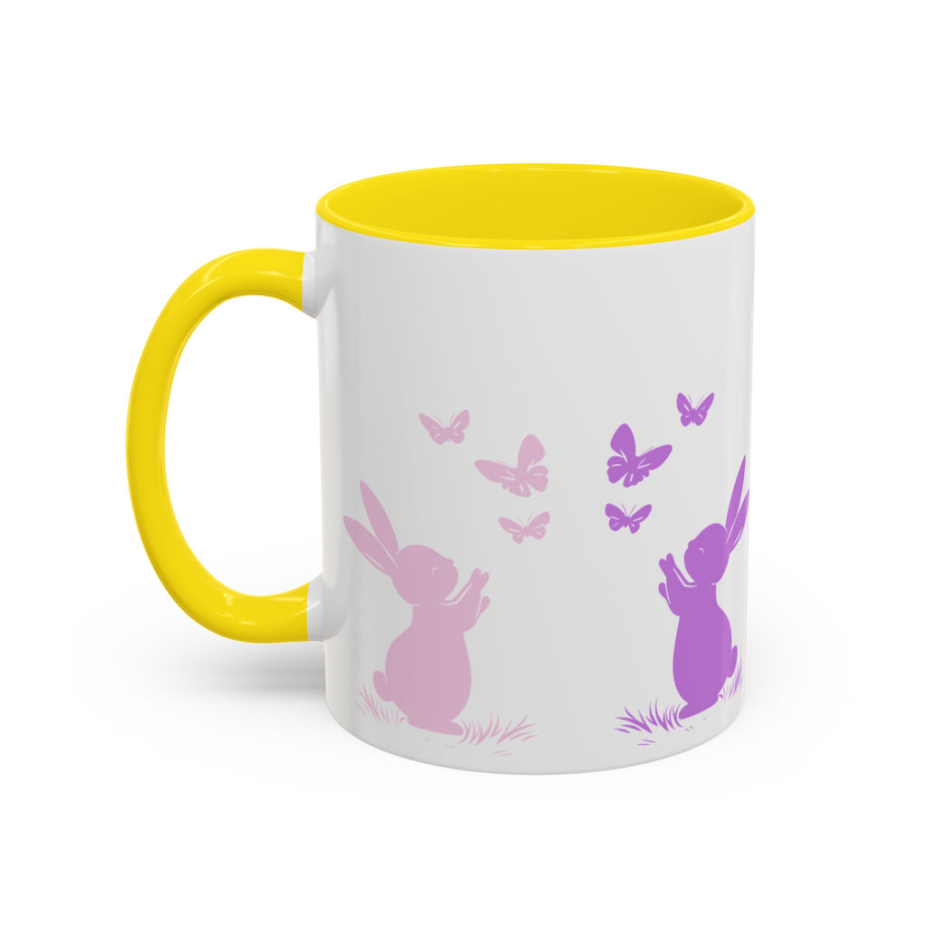 Bunny & Butterfly Accent Coffee Mug — Cute Spring Ceramic Mug (11/15oz), Cute Coffee Mug