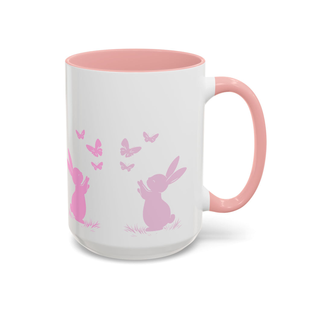 Bunny & Butterfly Accent Coffee Mug — Cute Spring Ceramic Mug (11/15oz), Cute Coffee Mug