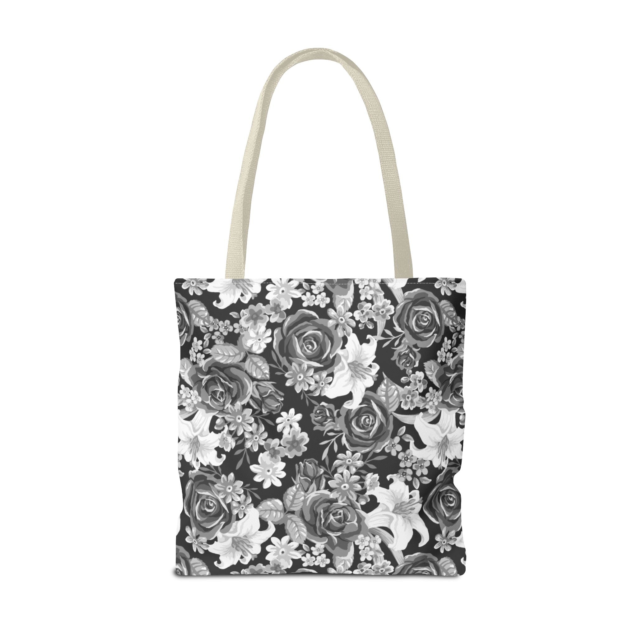 Black & White Tote Bag — Minimal Monochrome Rose Pattern