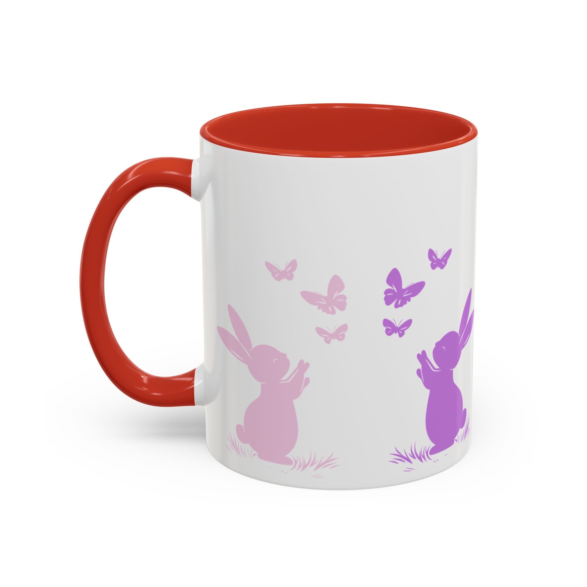 Bunny & Butterfly Accent Coffee Mug — Cute Spring Ceramic Mug (11/15oz), Cute Coffee Mug