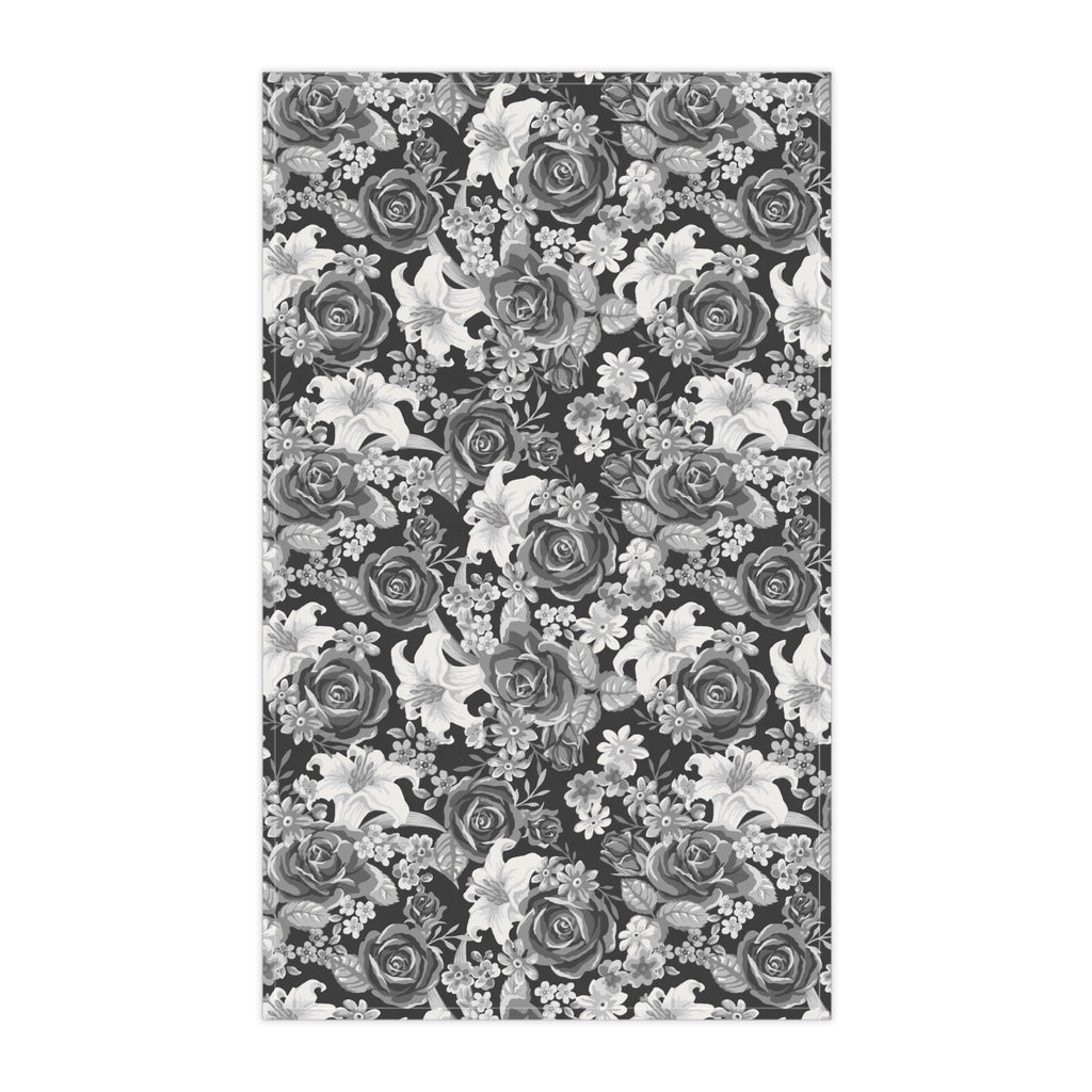 Black and White Roses and Flower Tea Towel