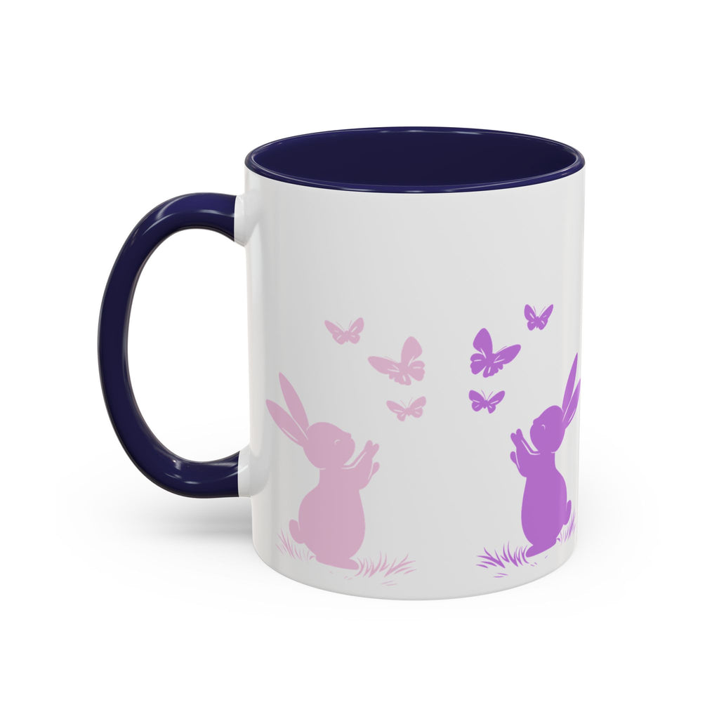 Bunny & Butterfly Accent Coffee Mug — Cute Spring Ceramic Mug (11/15oz), Cute Coffee Mug