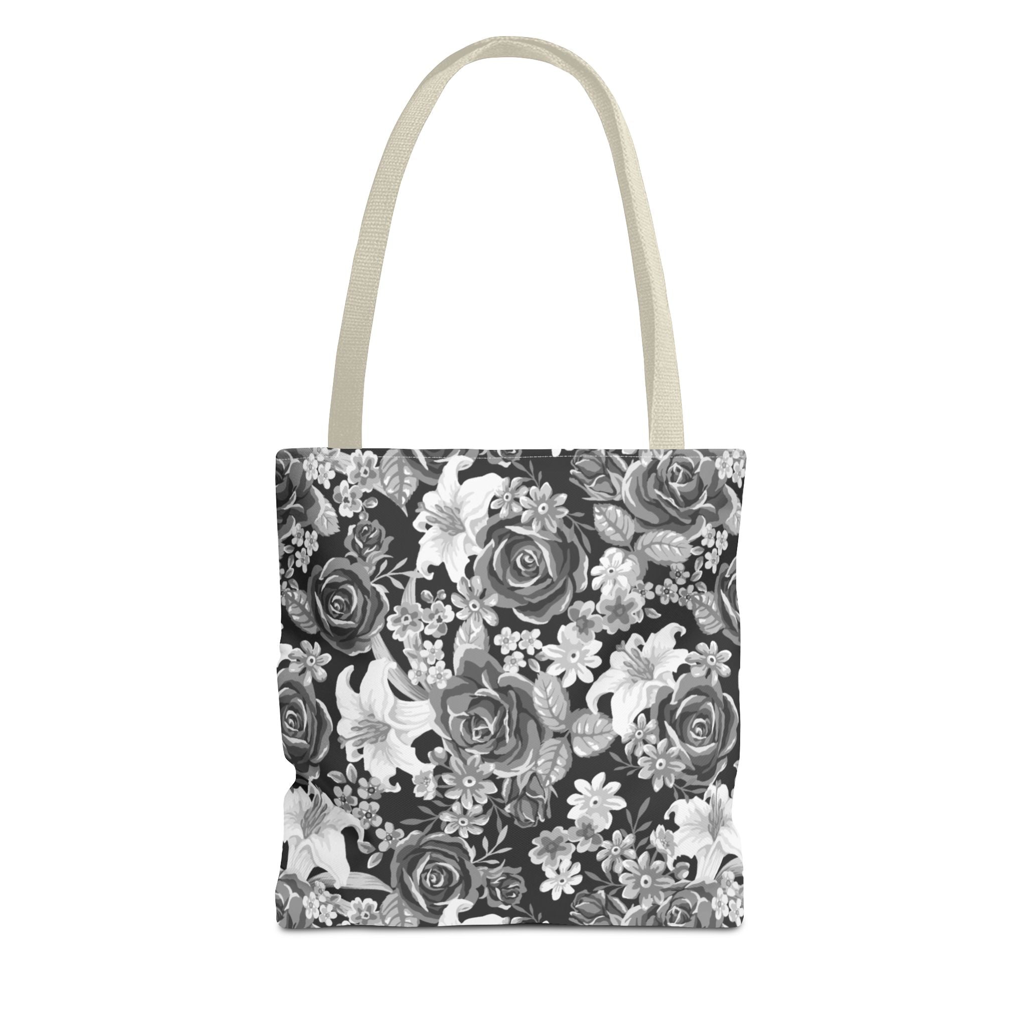 Black & White Tote Bag — Minimal Monochrome Rose Pattern