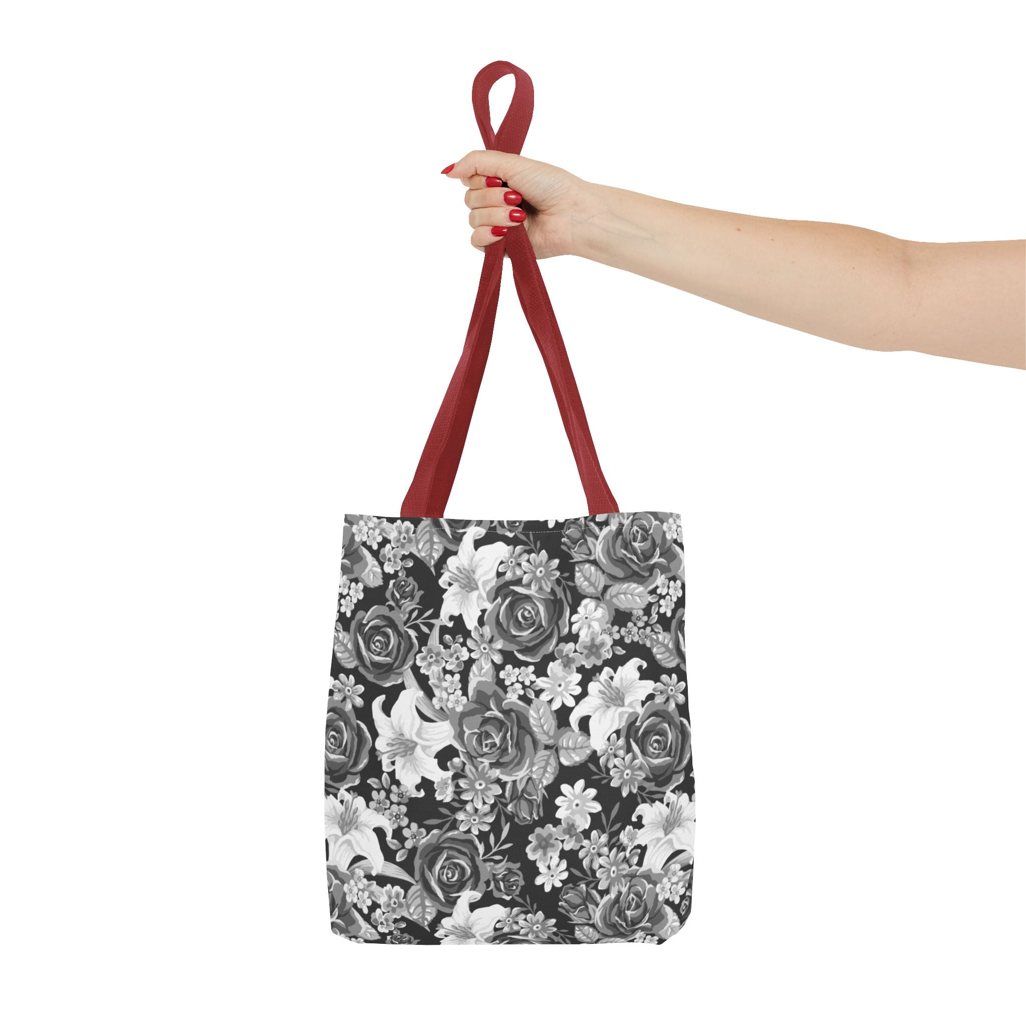 Black & White Tote Bag — Minimal Monochrome Rose Pattern