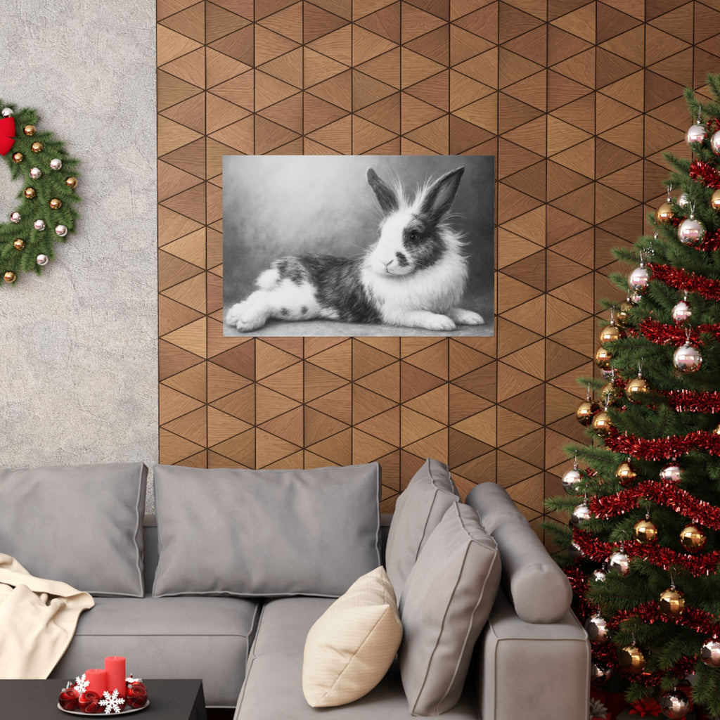 Bunny Photo Matte Poster — Black & White Horizontal Wall Art
