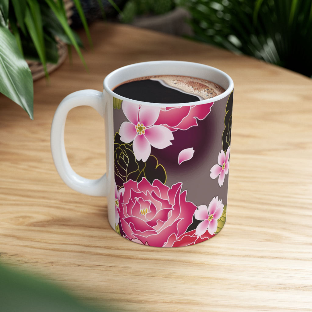 Floral Ceramic Mug — Elegant Flower Pattern Coffee Cup (11oz & 15oz)