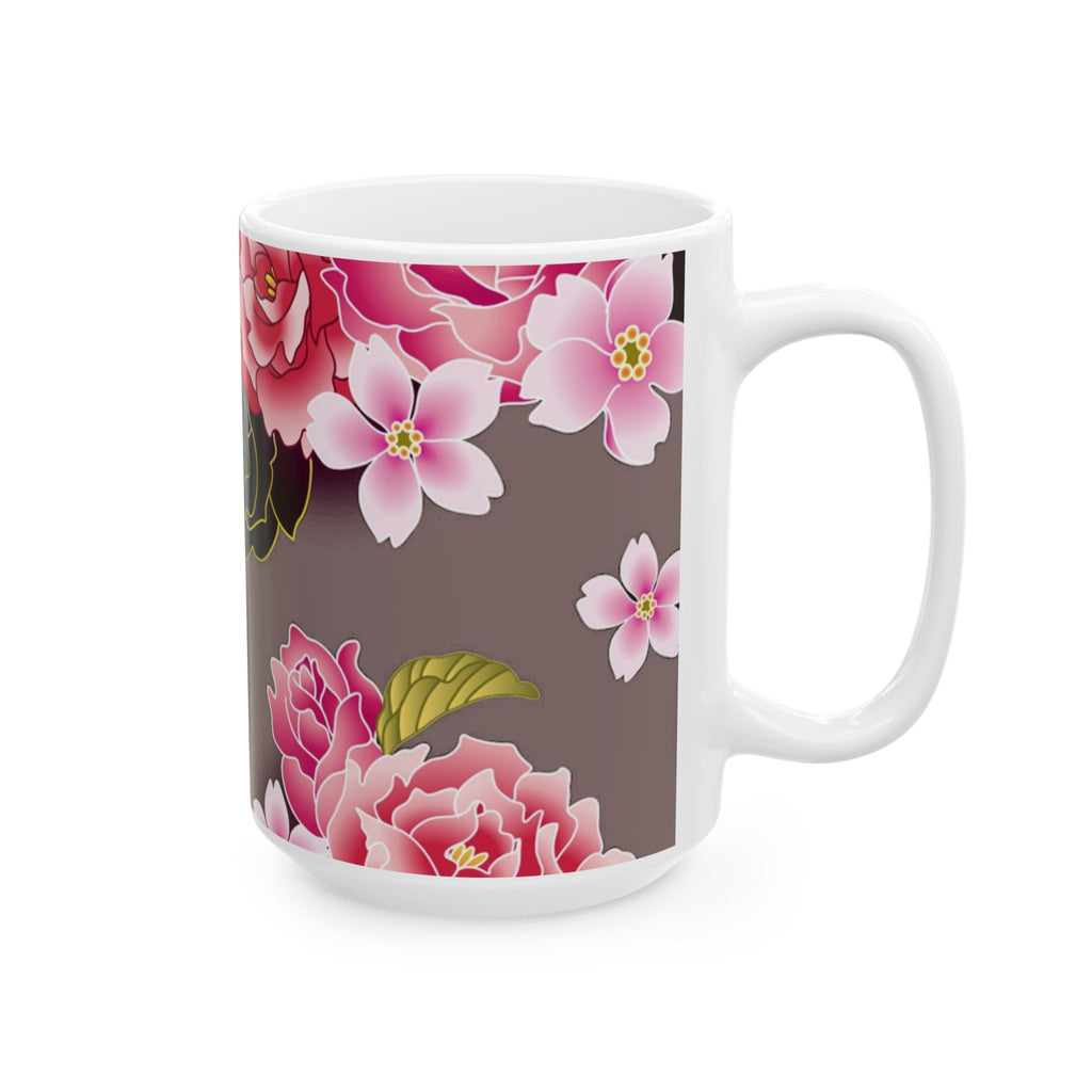 Floral Ceramic Mug — Elegant Flower Pattern Coffee Cup (11oz & 15oz)