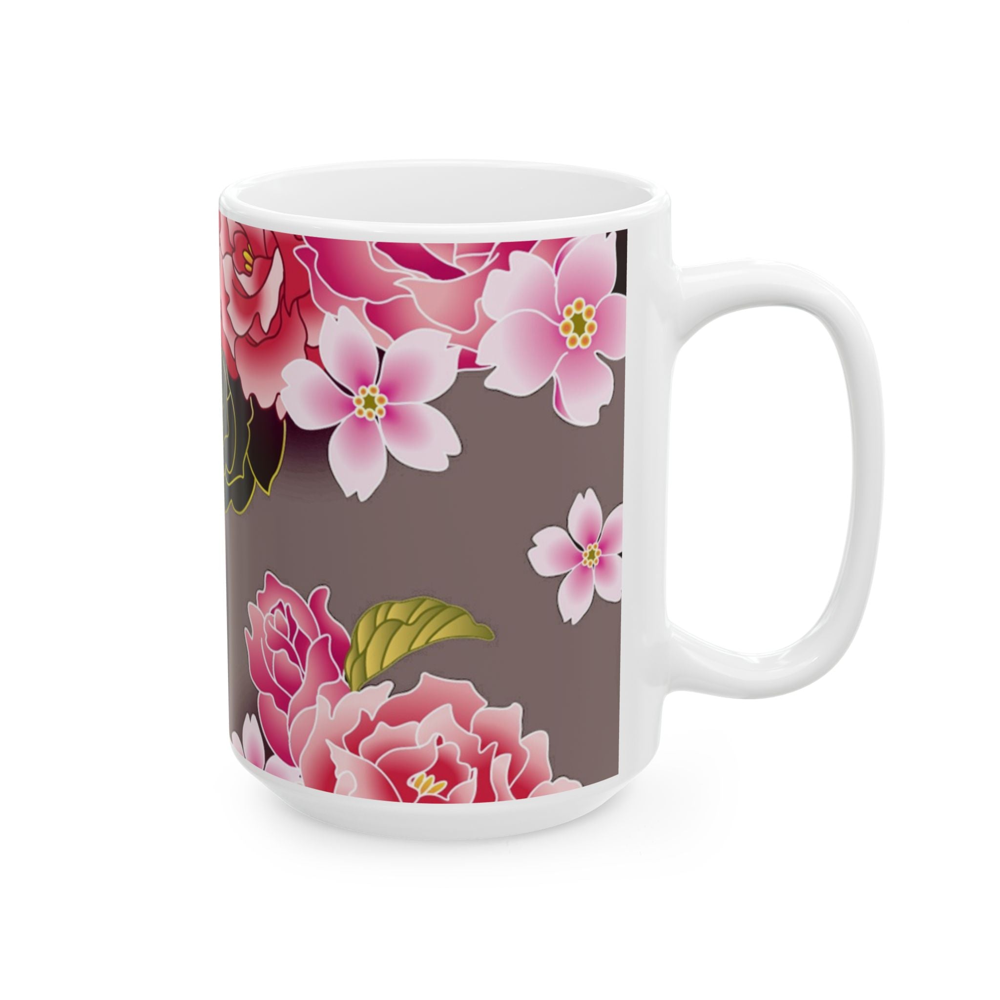 Floral Ceramic Mug — Elegant Flower Pattern Coffee Cup (11oz & 15oz)