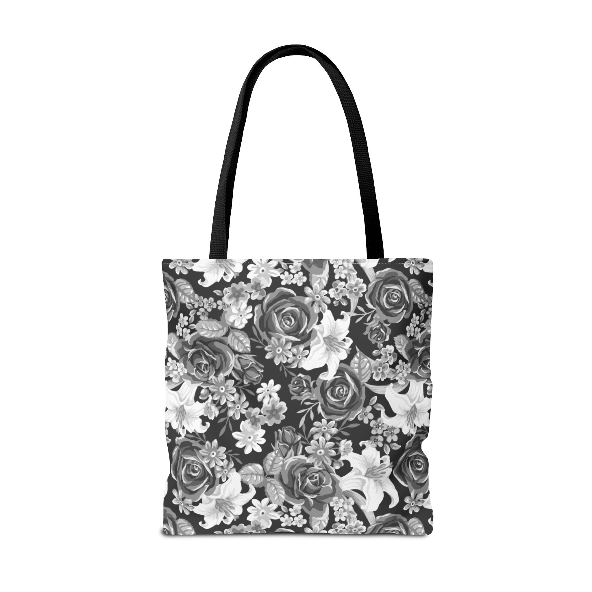 Black & White Tote Bag — Minimal Monochrome Rose Pattern