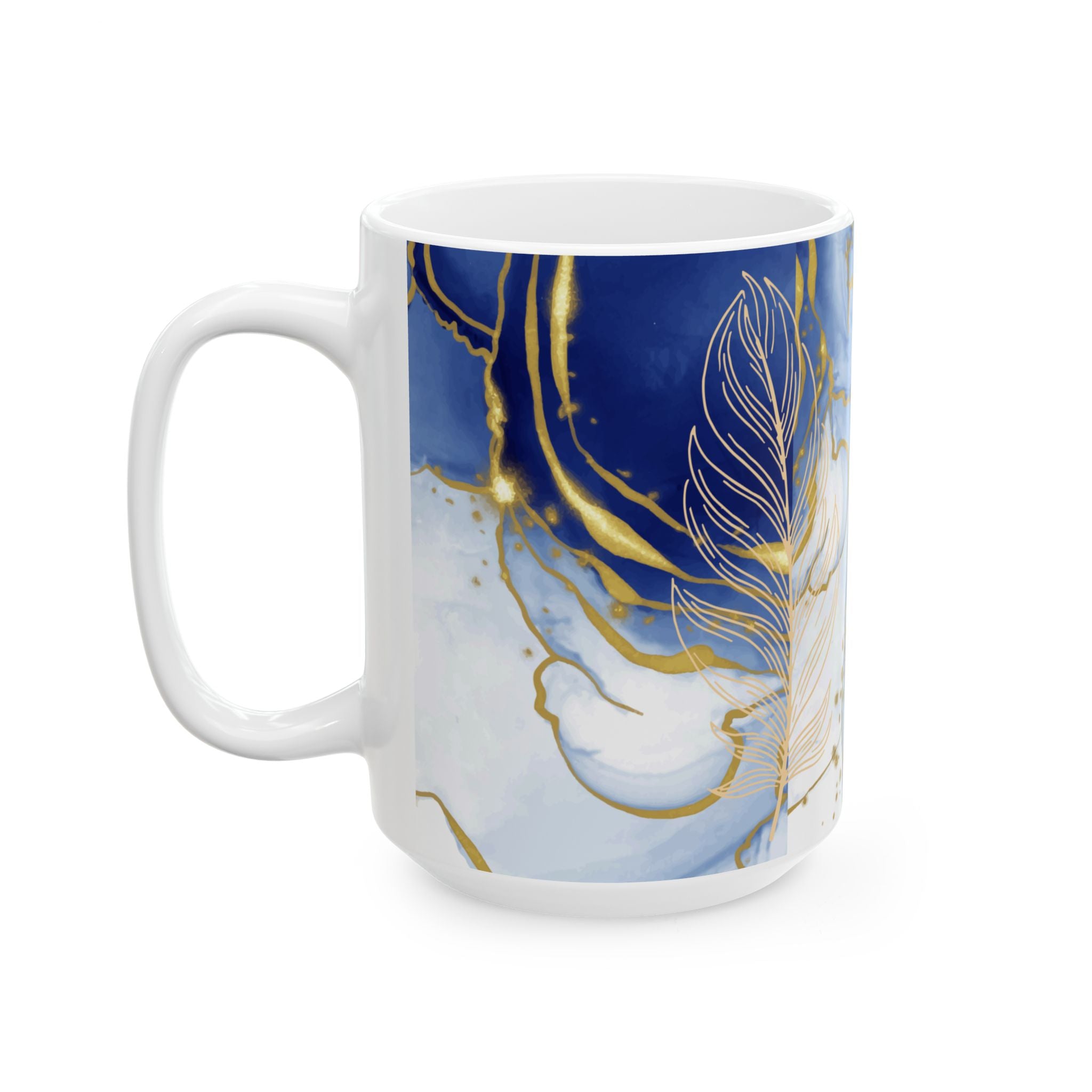 Floral Ceramic Mug Blue & Gold
