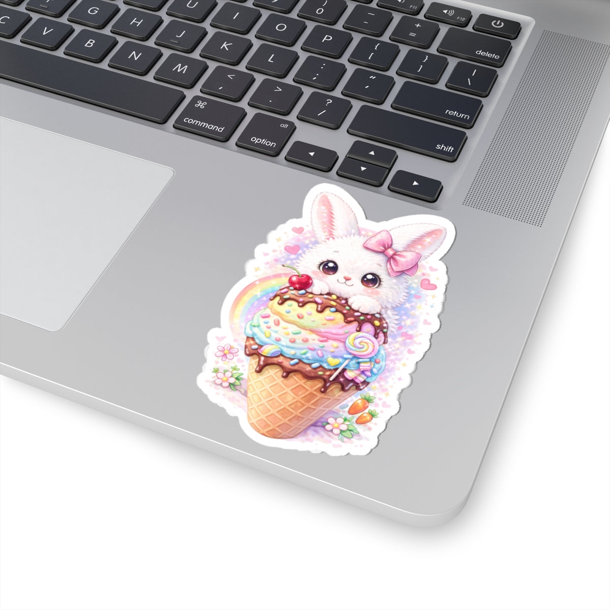 Adorable Bunny Ice Cream Kiss-Cut Sticker for Laptops, Water Bottles & Journals
