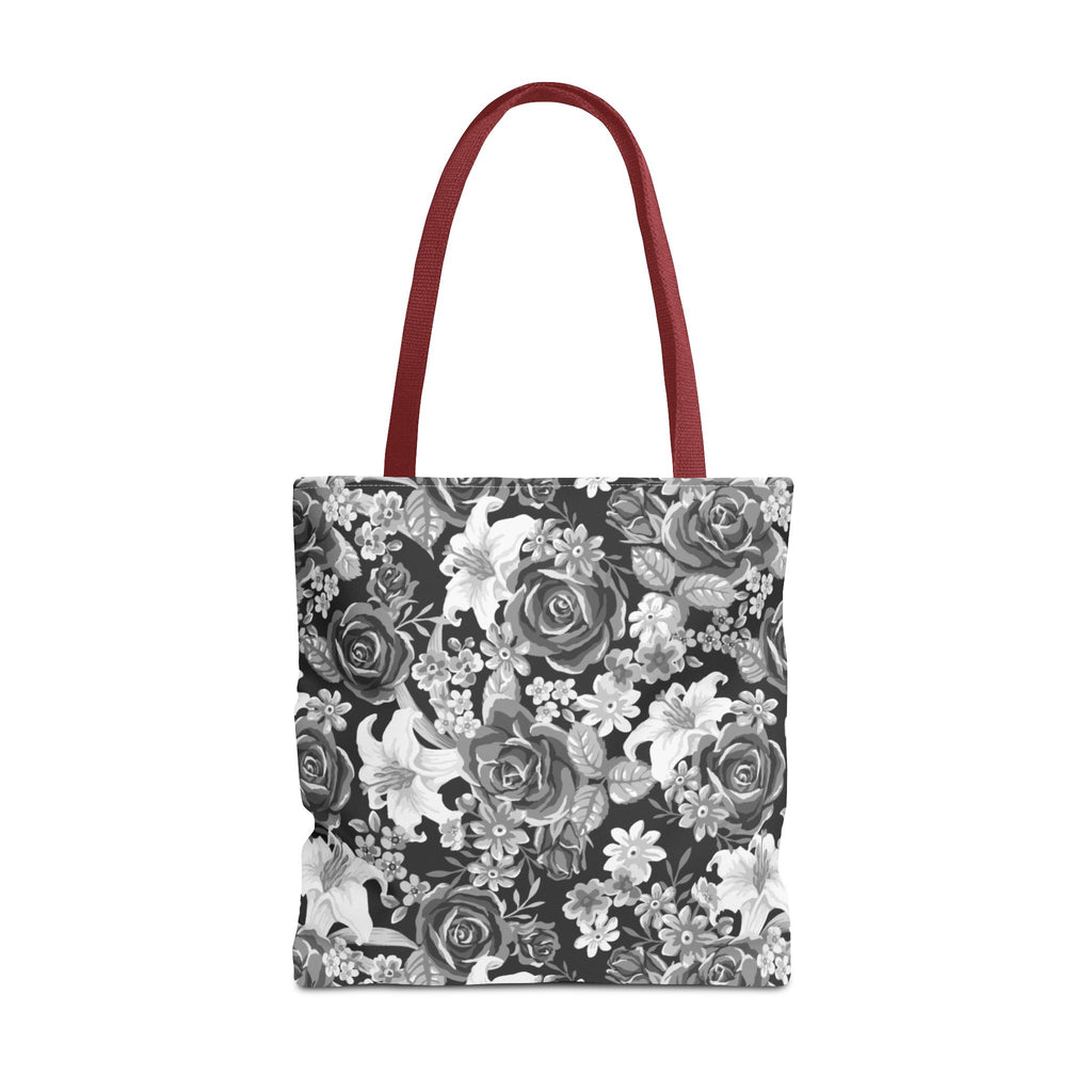 Black & White Tote Bag — Minimal Monochrome Rose Pattern