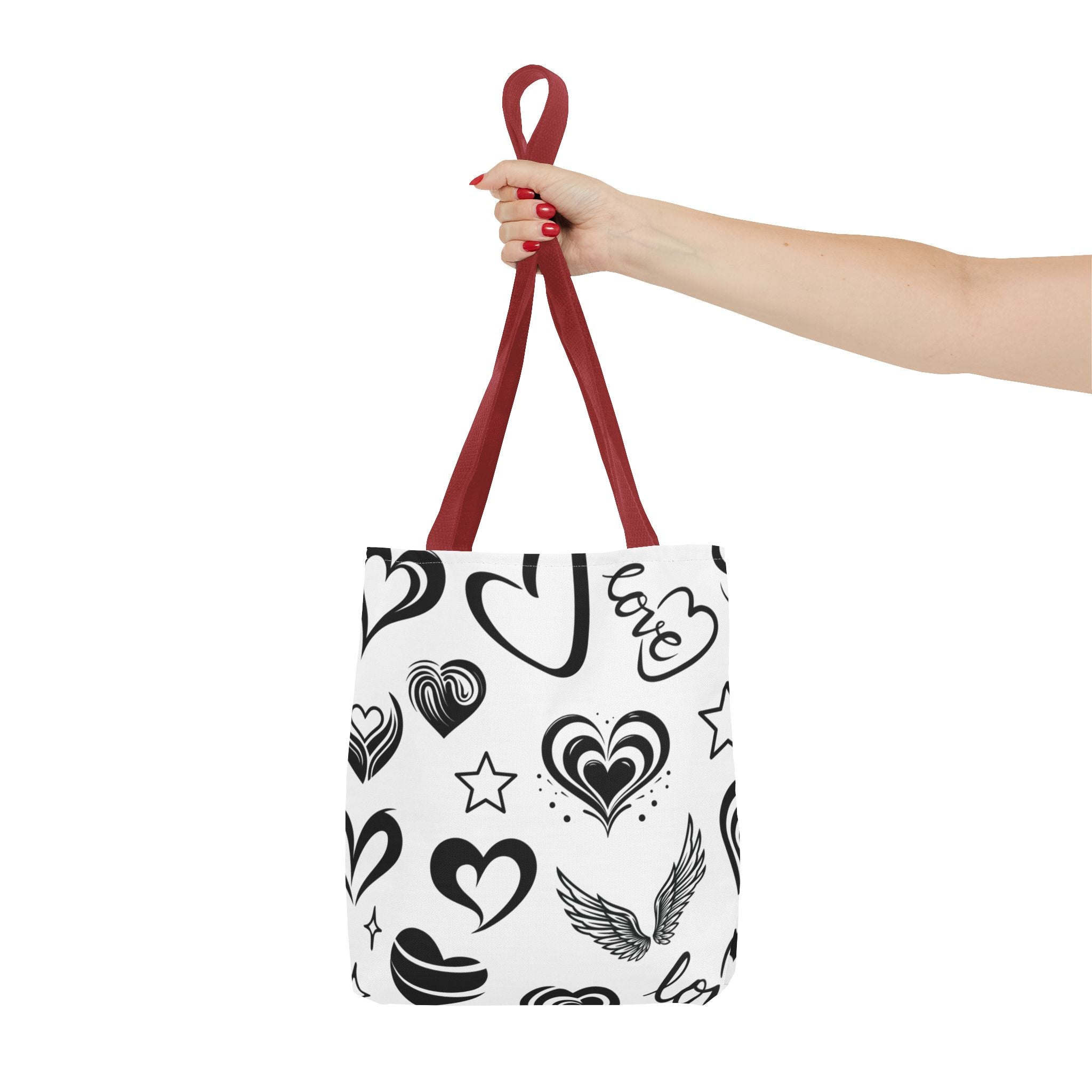 Hearts Black & White Tote Bag — All-Over Print Heart Pattern