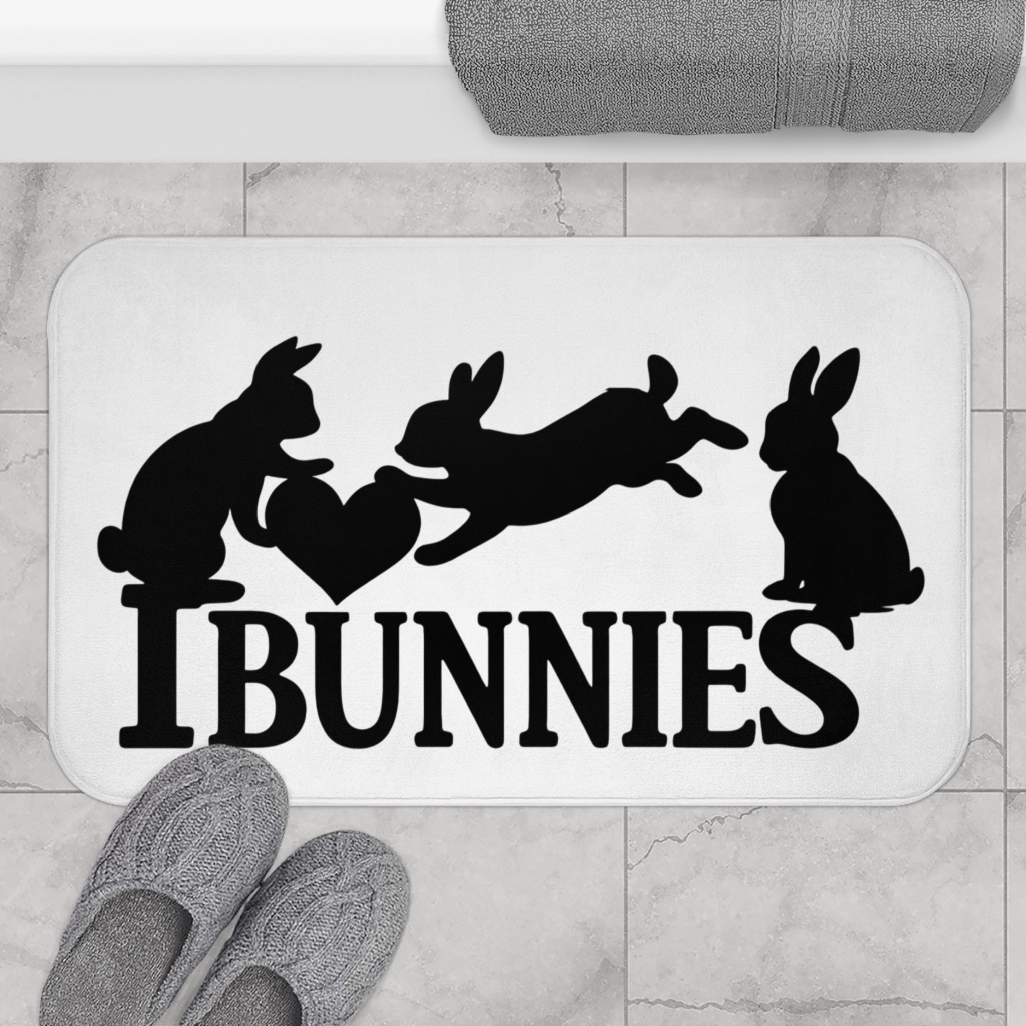 Black and White Bunny Love Bath Mat