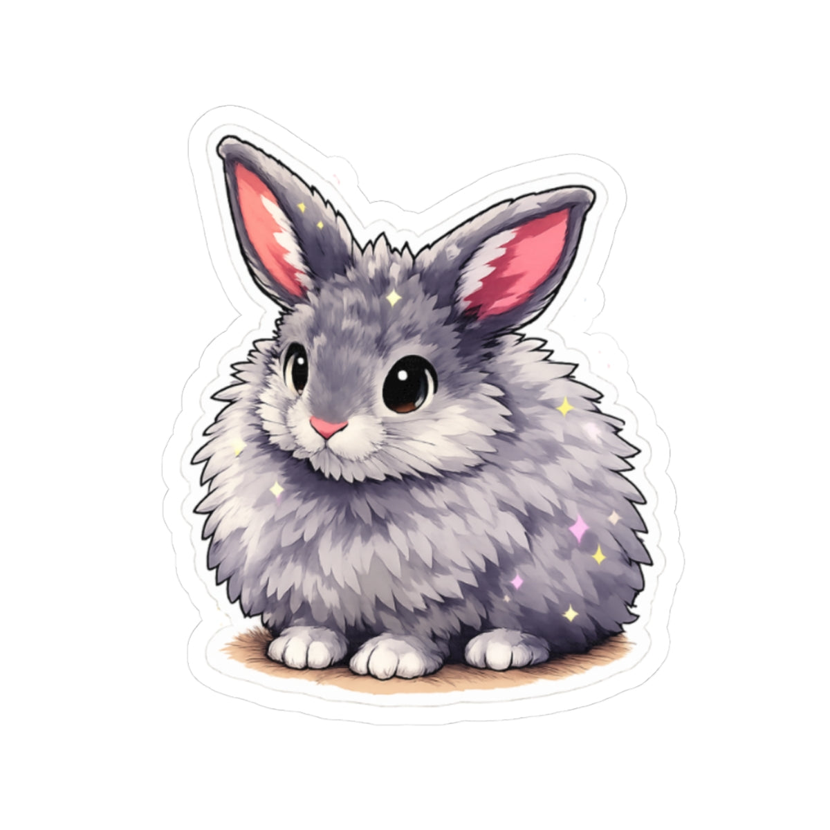 Fluffy Gray Bunny Kiss-Cut Sticker