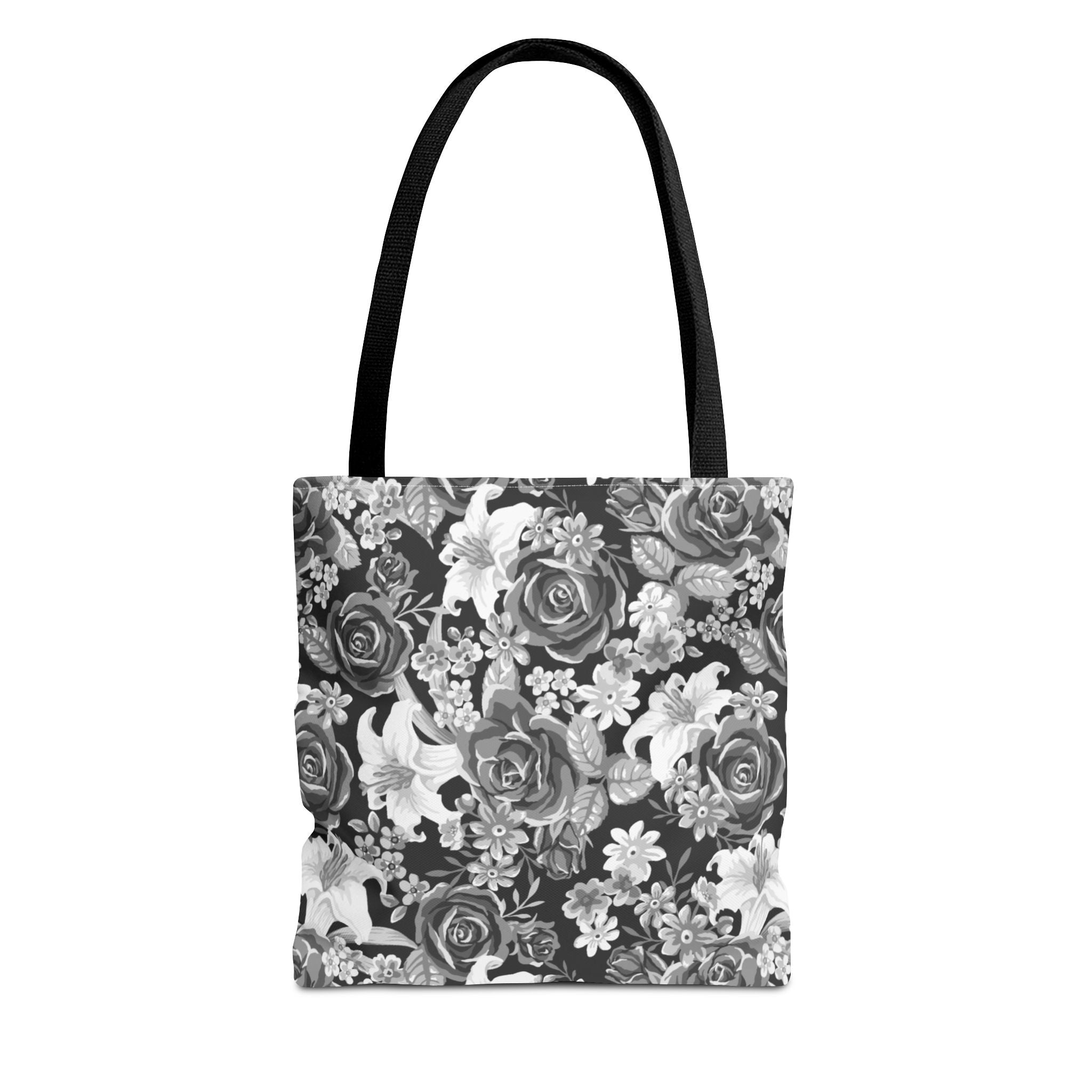 Black & White Tote Bag — Minimal Monochrome Rose Pattern