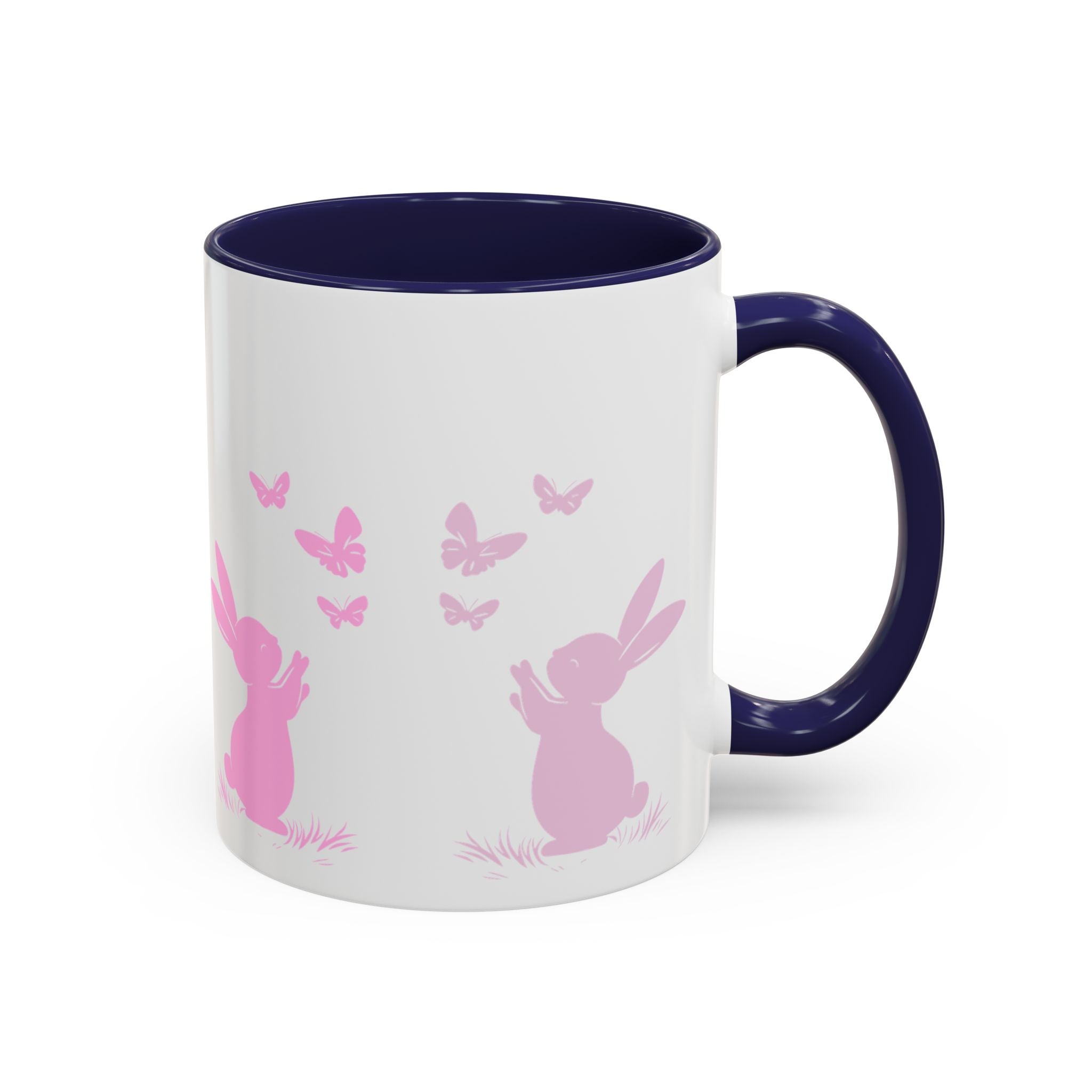 Bunny & Butterfly Accent Coffee Mug — Cute Spring Ceramic Mug (11/15oz), Cute Coffee Mug
