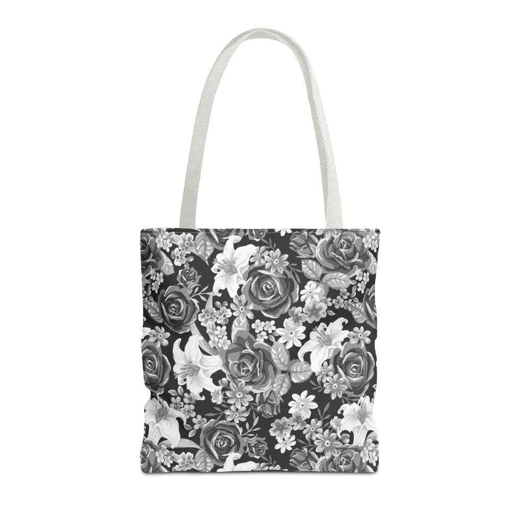 Black & White Tote Bag — Minimal Monochrome Rose Pattern