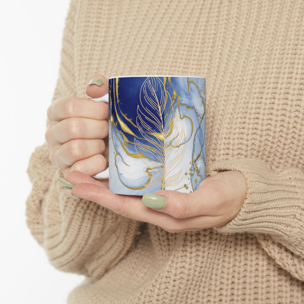 Floral Ceramic Mug Blue & Gold