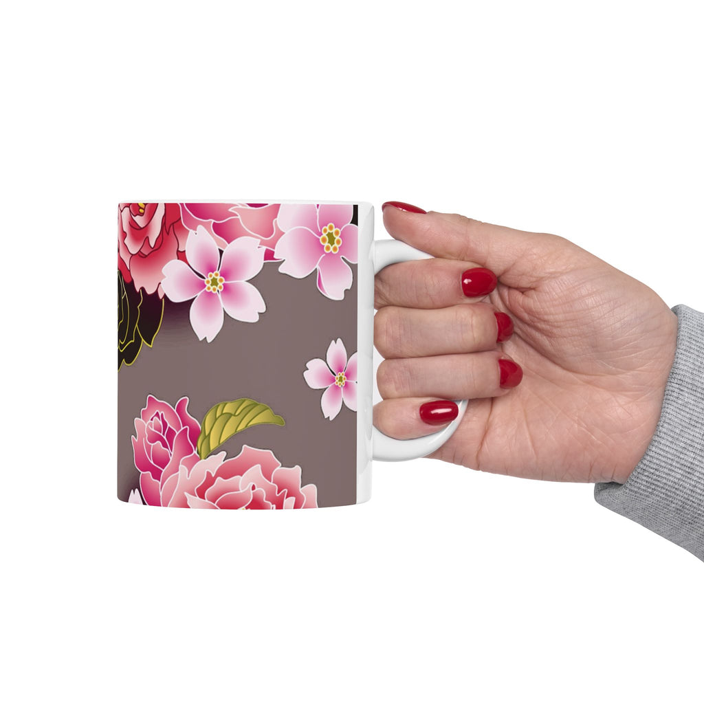 Floral Ceramic Mug — Elegant Flower Pattern Coffee Cup (11oz & 15oz)