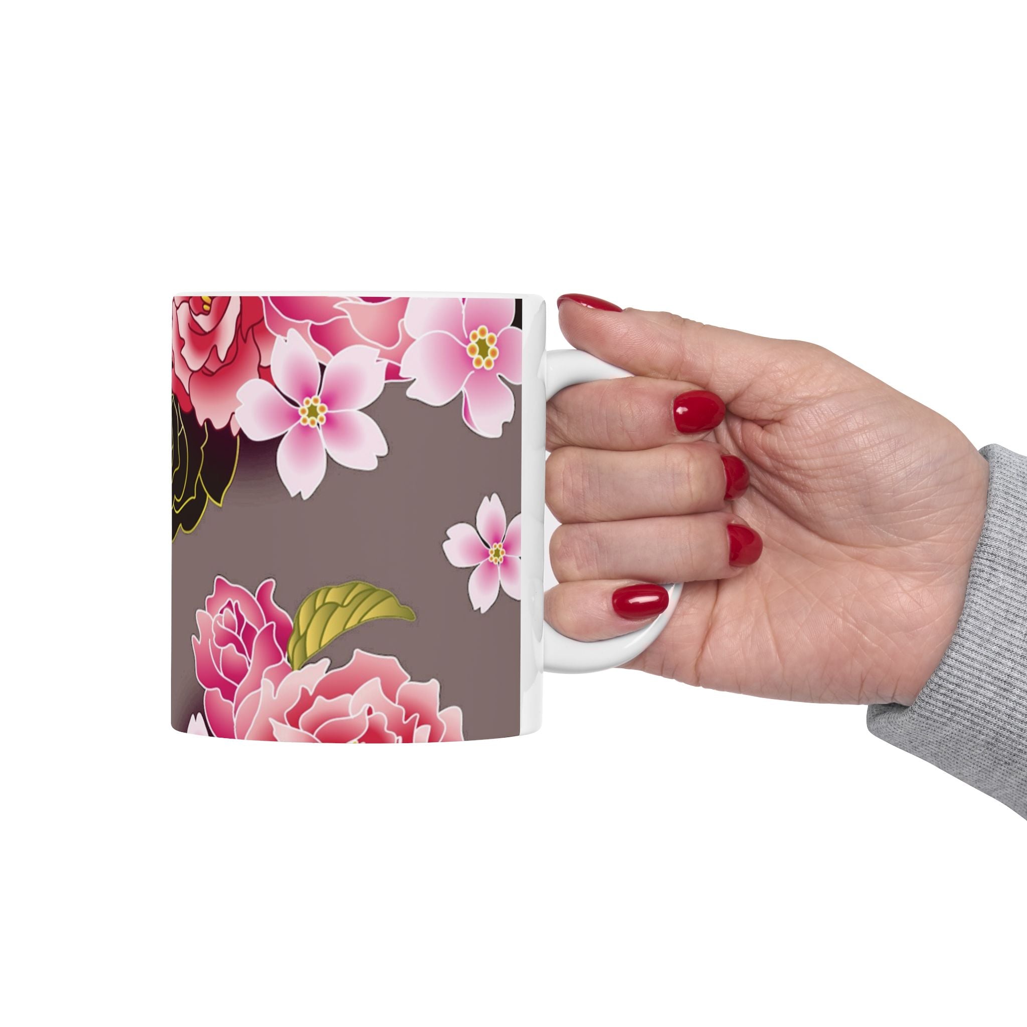 Floral Ceramic Mug — Elegant Flower Pattern Coffee Cup (11oz & 15oz)