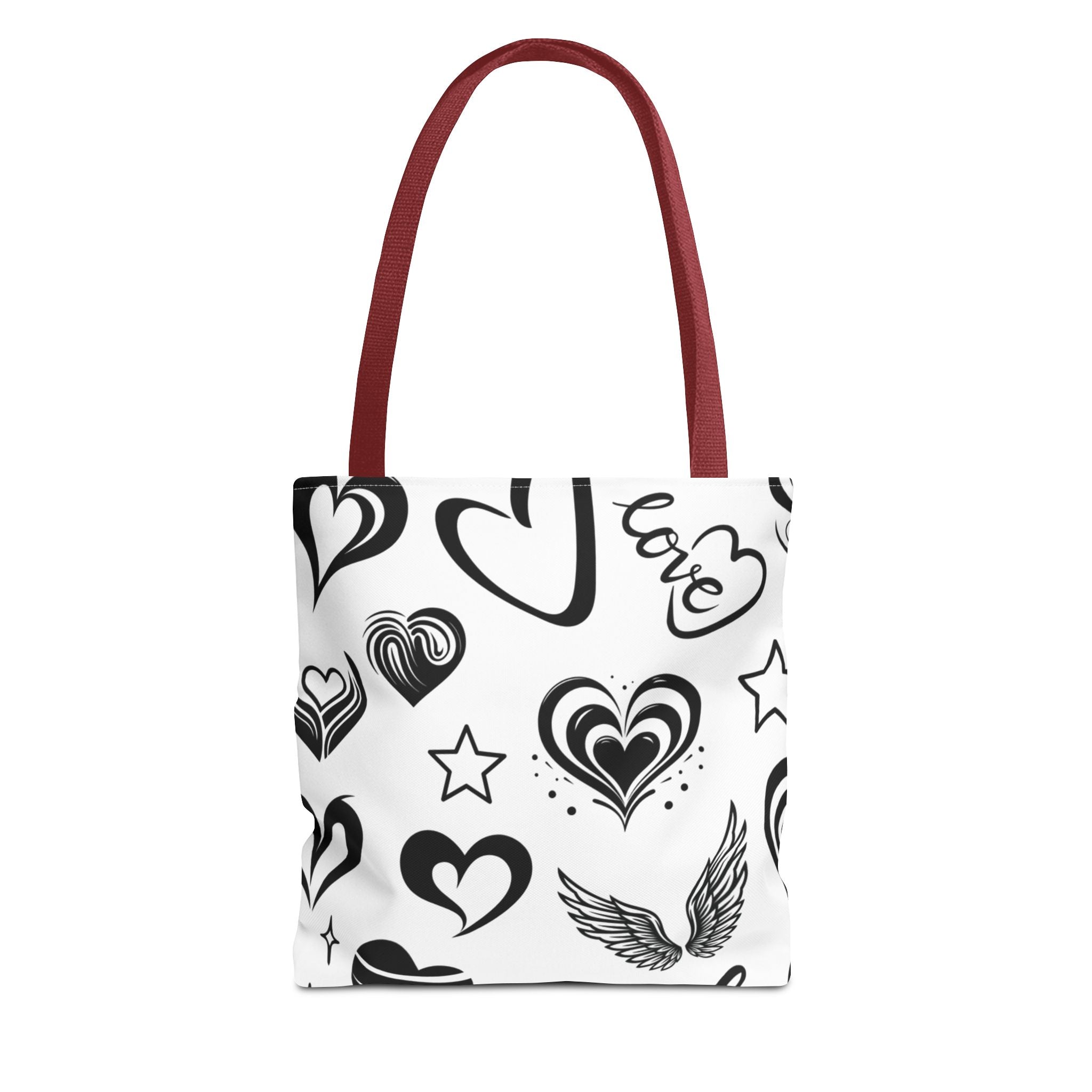 Hearts Black & White Tote Bag — All-Over Print Heart Pattern