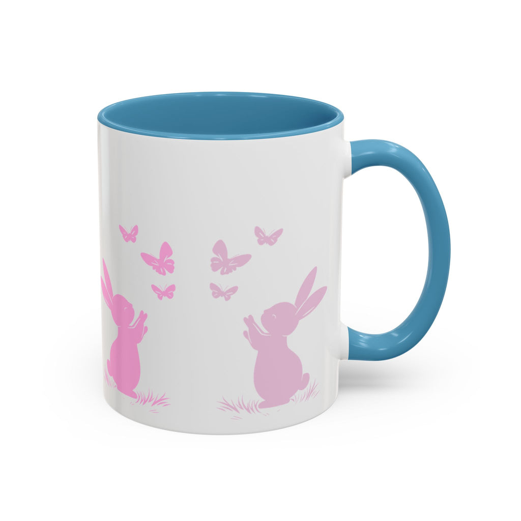 Bunny & Butterfly Accent Coffee Mug — Cute Spring Ceramic Mug (11/15oz), Cute Coffee Mug