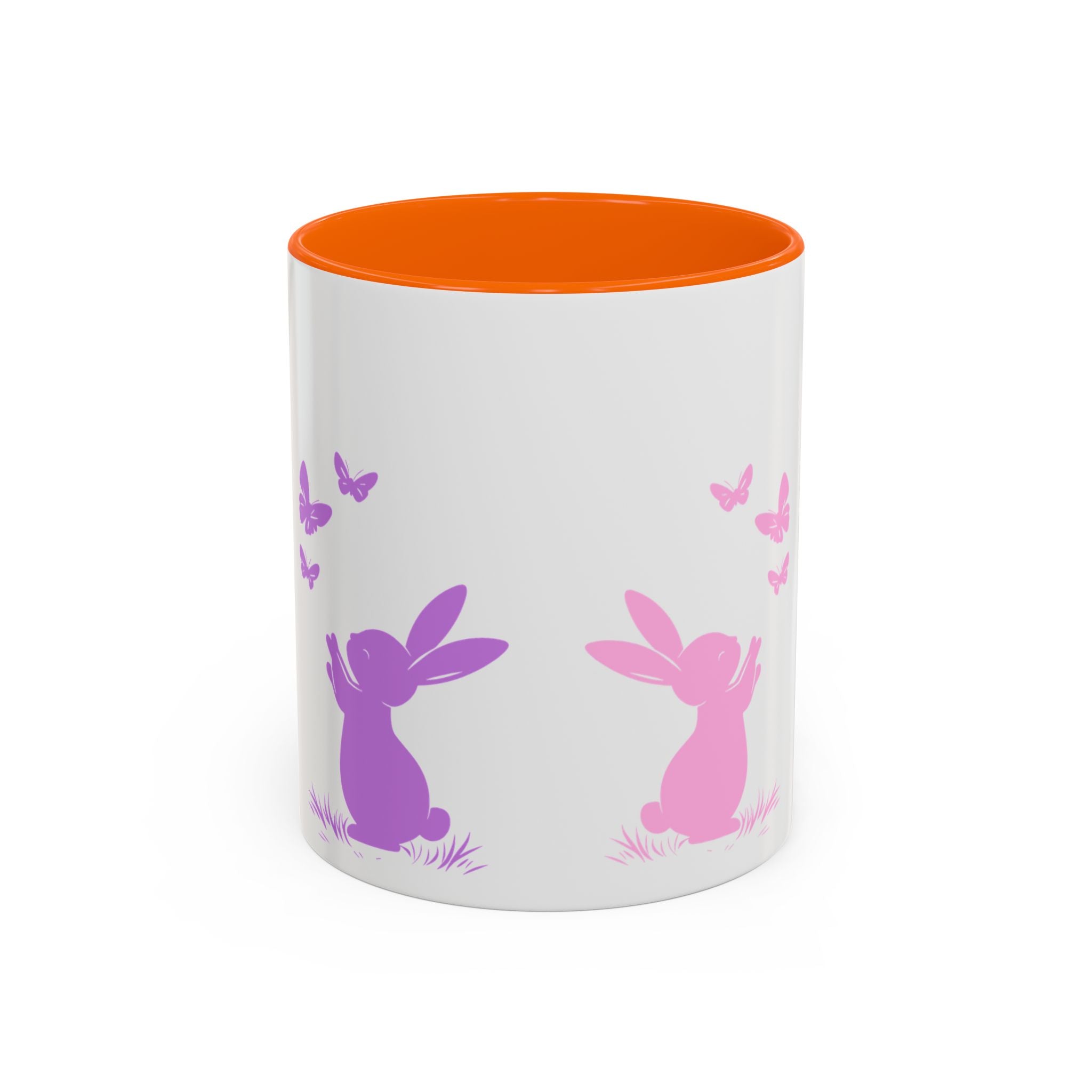 Bunny & Butterfly Accent Coffee Mug — Cute Spring Ceramic Mug (11/15oz), Cute Coffee Mug