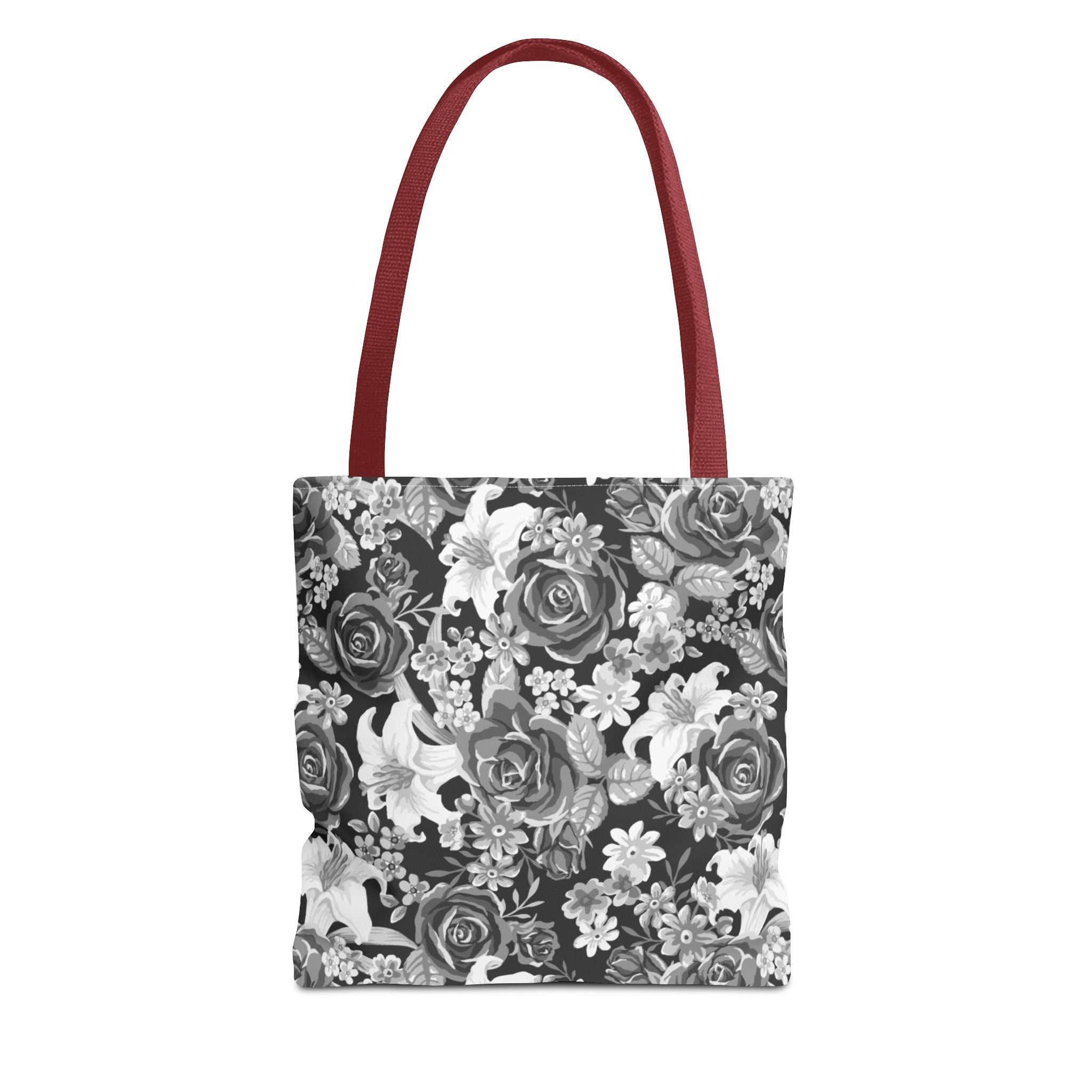 Black & White Tote Bag — Minimal Monochrome Rose Pattern