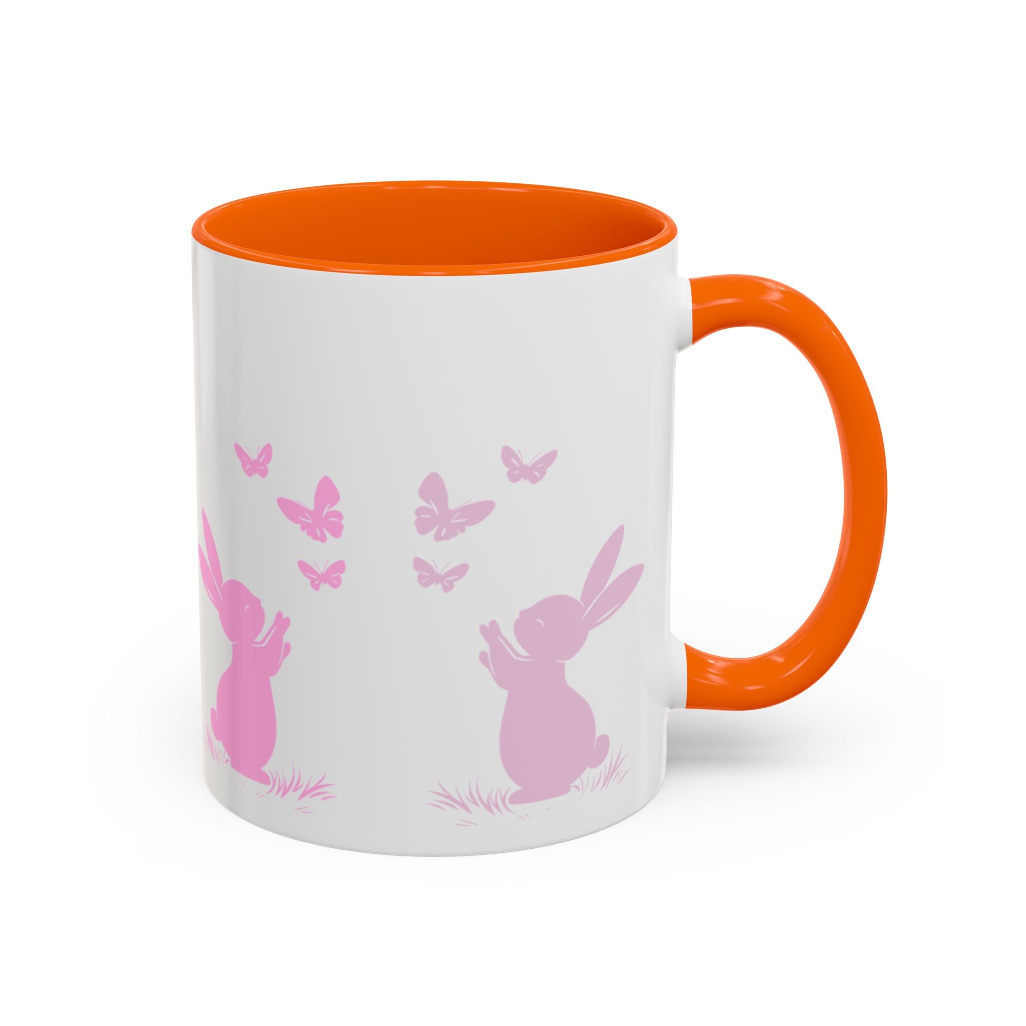 Bunny & Butterfly Accent Coffee Mug — Cute Spring Ceramic Mug (11/15oz), Cute Coffee Mug